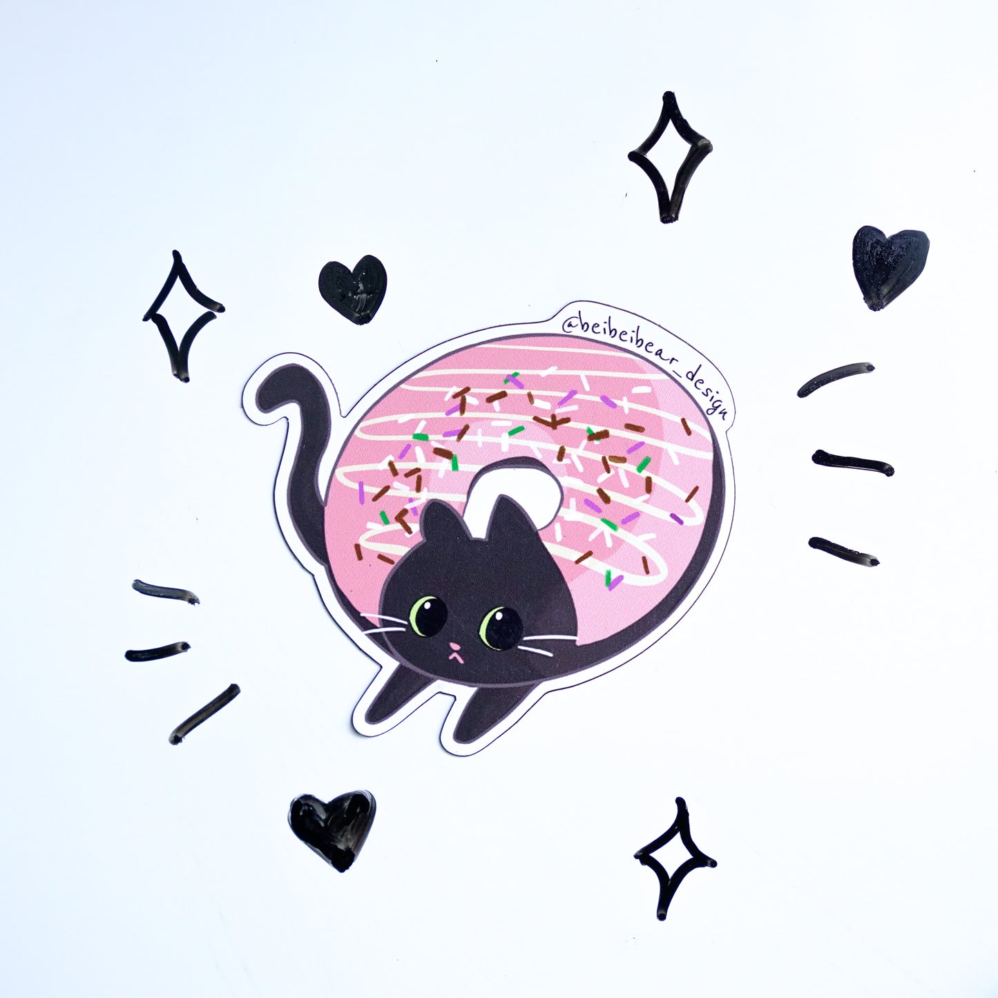 Rasberry Black Donut Cat Magnet