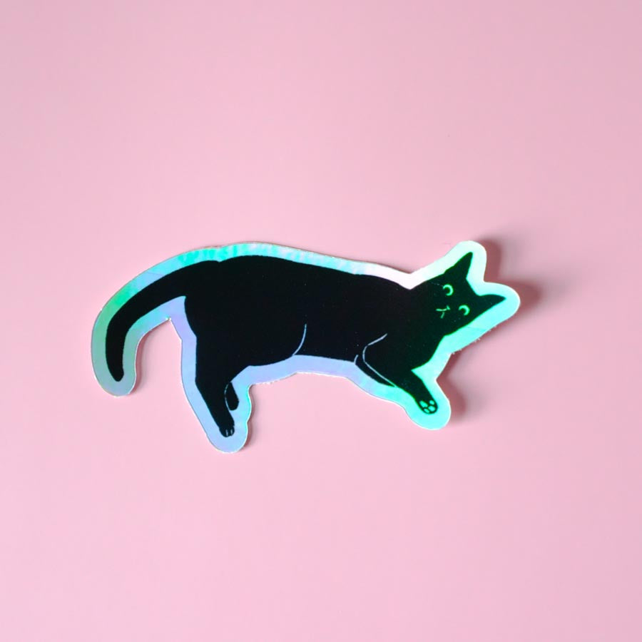 Black cat holographic sticker
