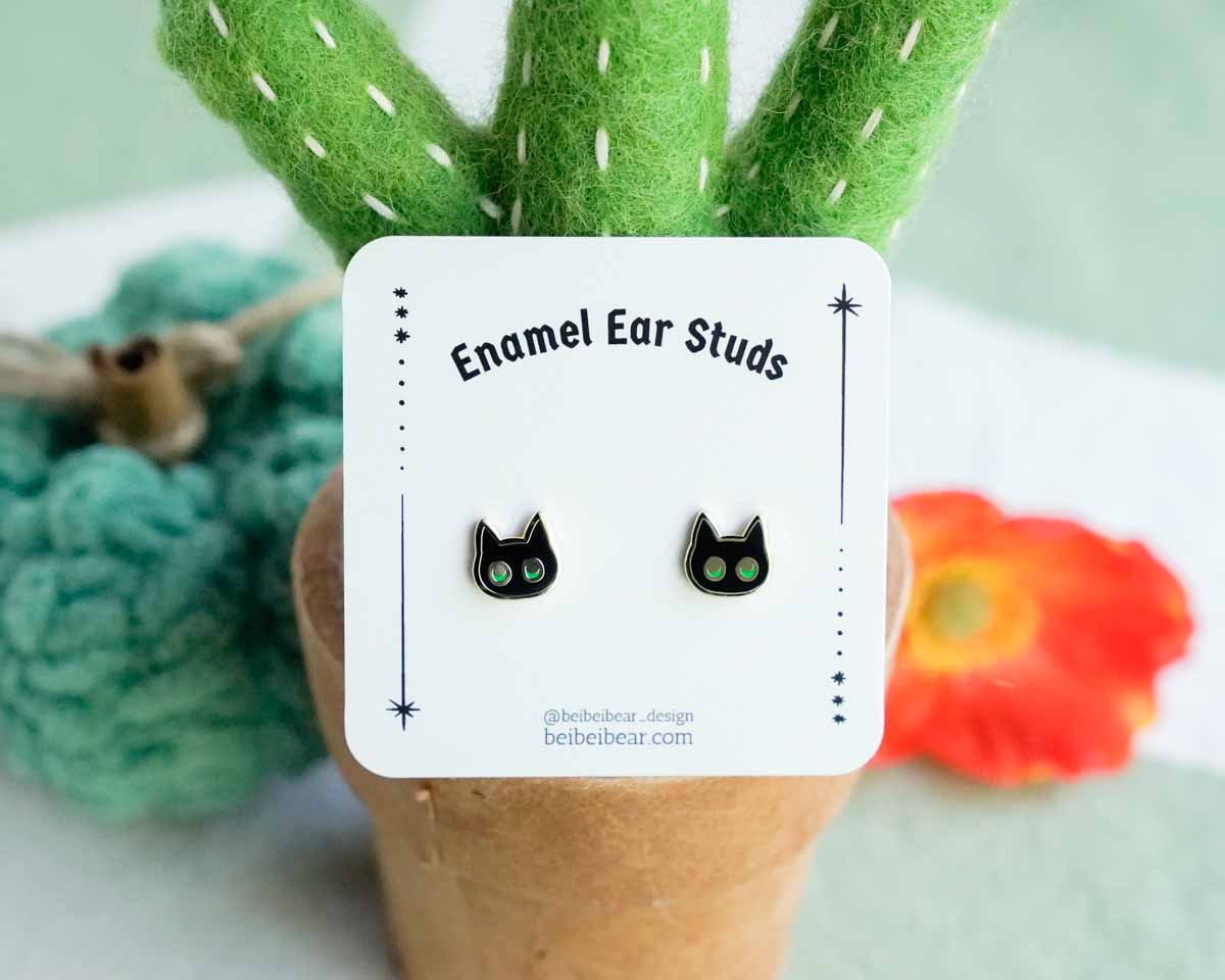 Black Cat Stud Earrings