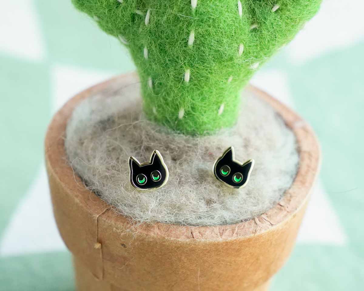 Black Cat Stud Earrings