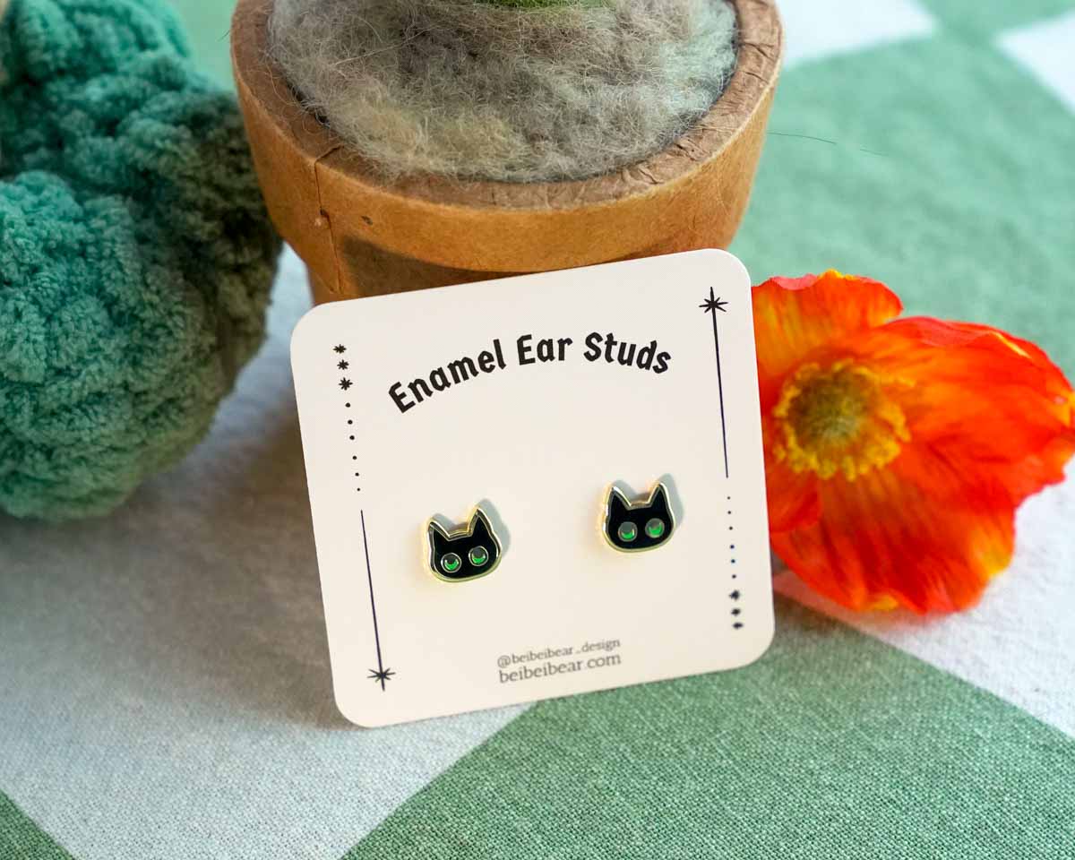 Black Cat Stud Earrings