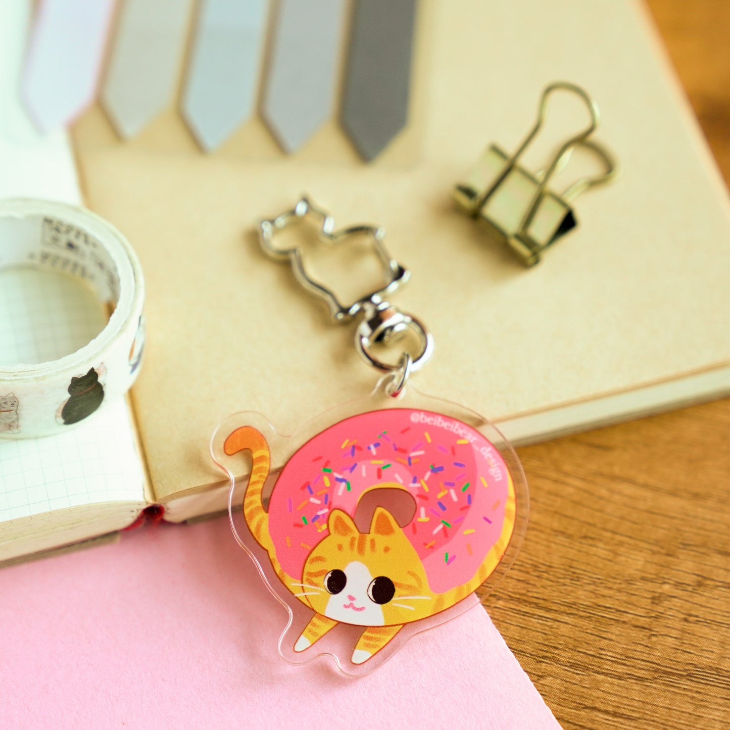 Strawberry Orange Donut Cat Keychain