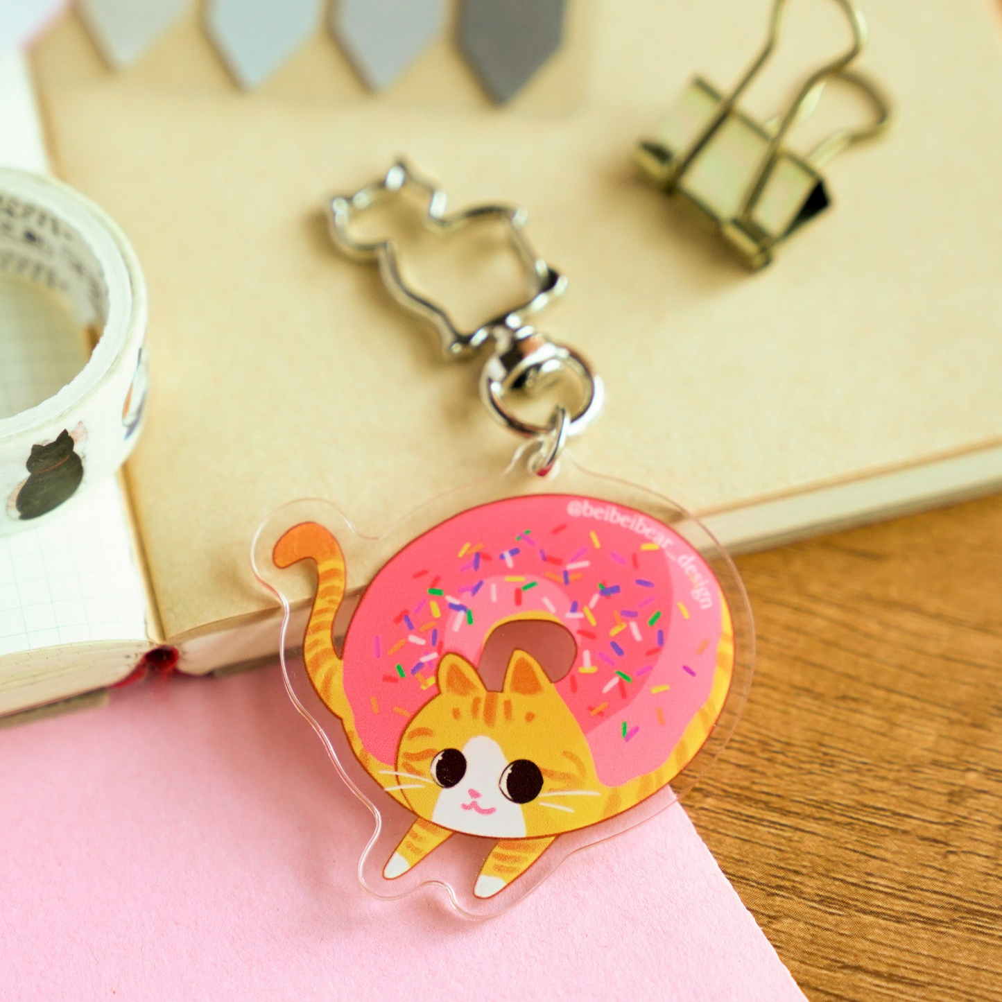 Strawberry Orange Donut Cat Keychain