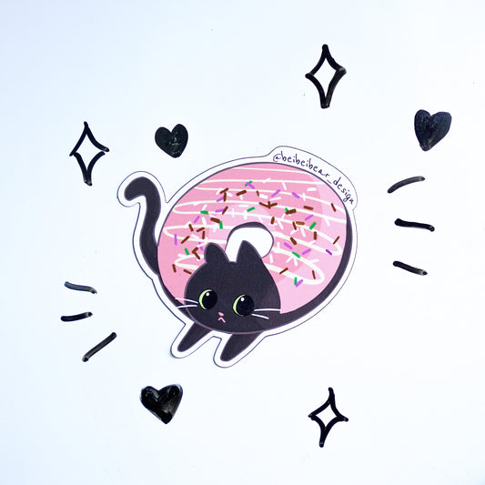 Rasberry Black Donut Cat Magnet