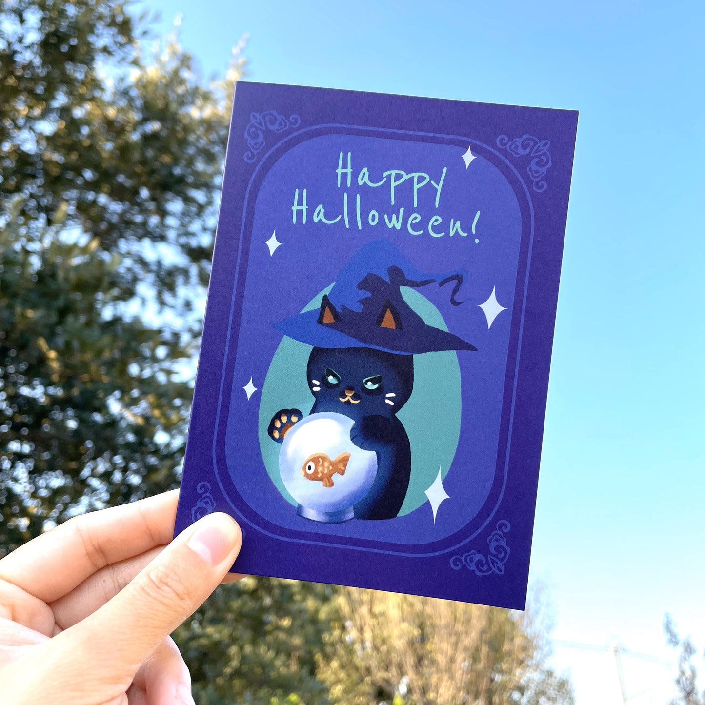 Witch Hat Cat Happy Halloween Greeting Card