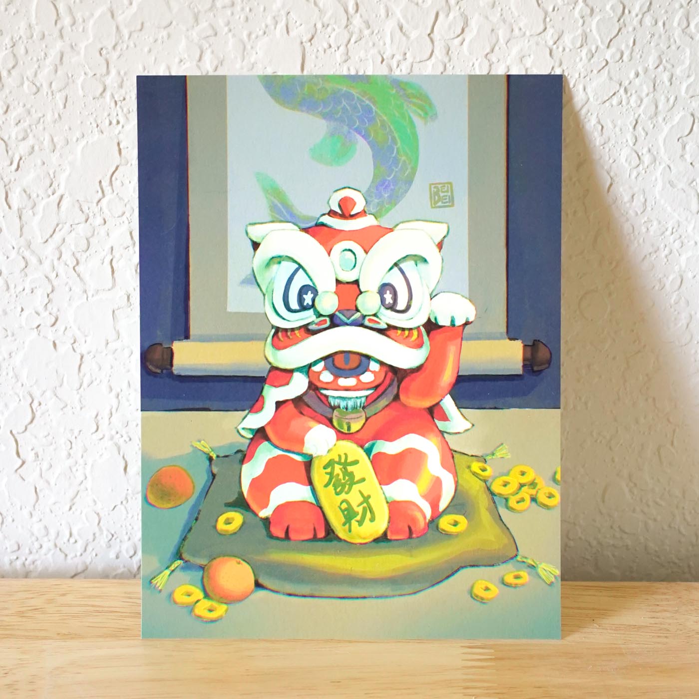 Chinese Lion Dance Lucky Cat Art Print