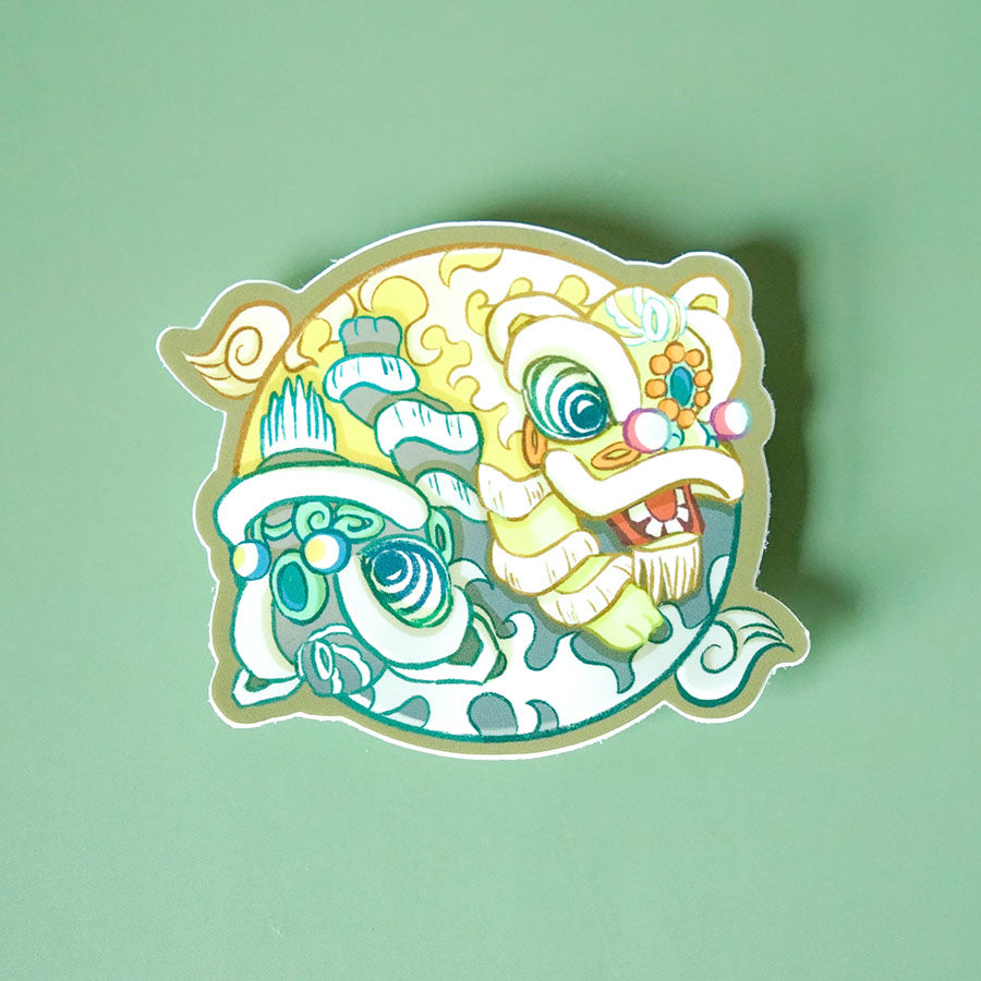 Yin Yang Fut San Hok San Lion Dance Sticker on a light green background