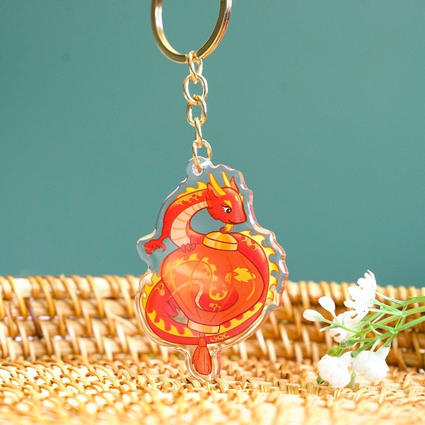 Red Lantern Dragon Keychain, Dragon and Lantern Charm, Playful Dragon Keychain, Year of the Dragon Gift, Chinese Zodiac Animal