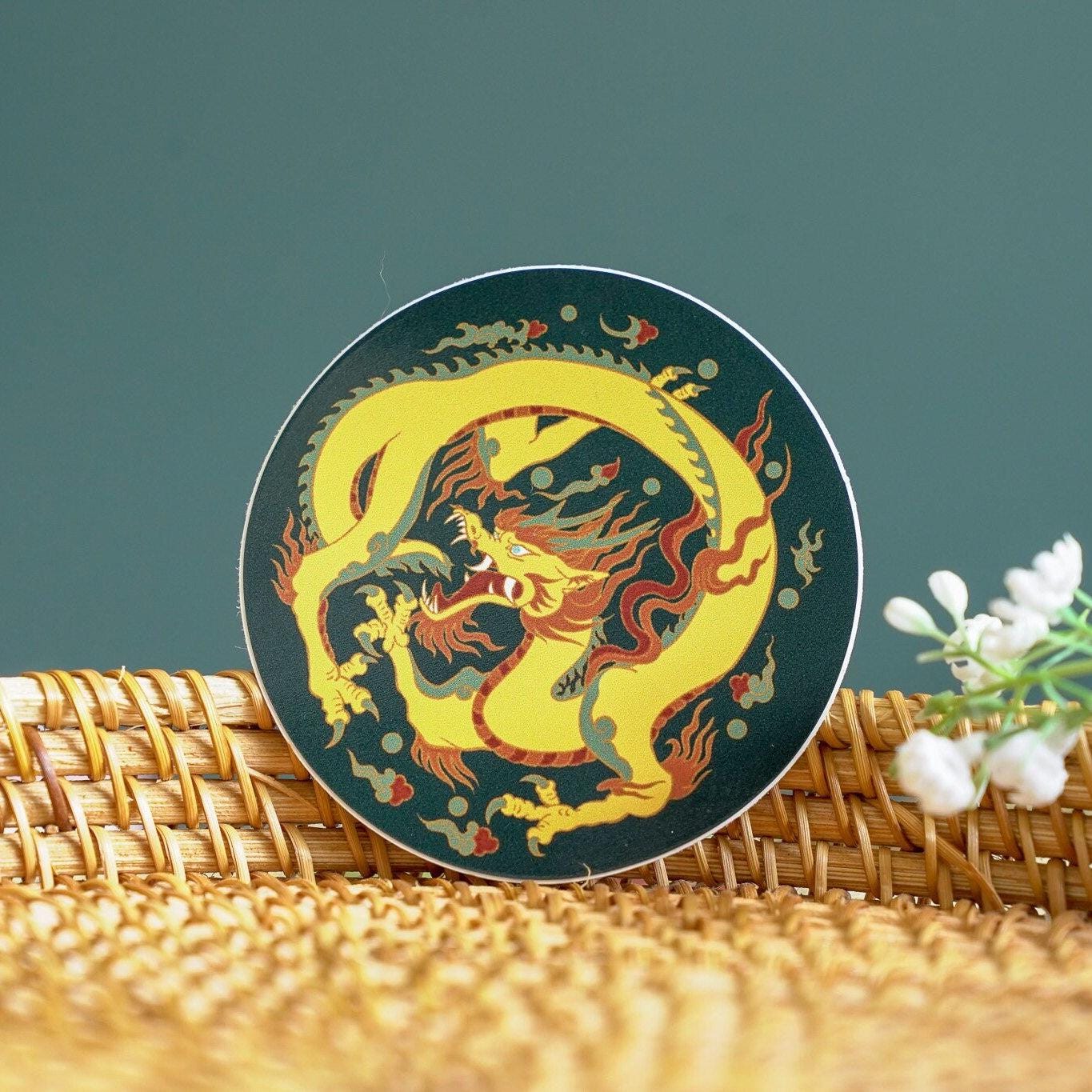 Golden Dragon Sticker, Traditional Design Circular Dragon Decal