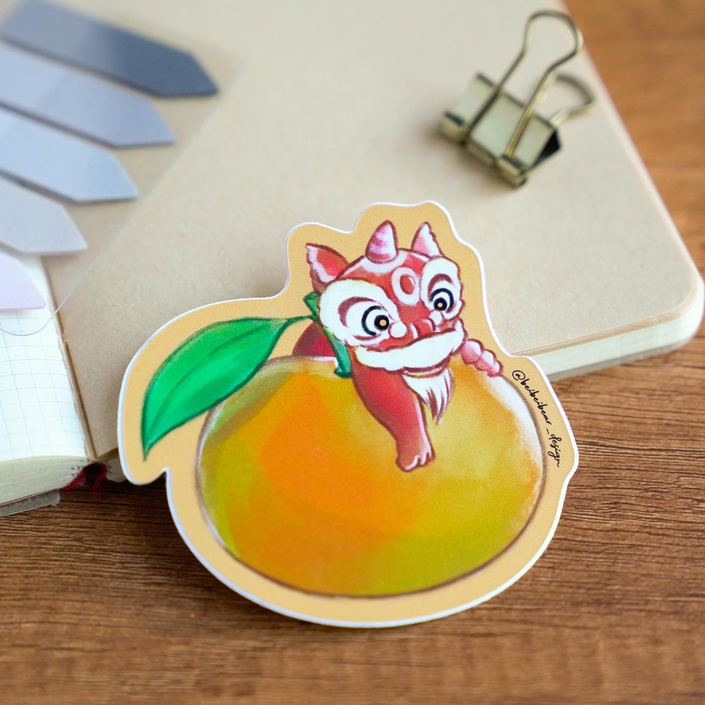 Cute Lion Dance Sticker, Orange Lion Sticker, Chinese Lion Dance Sticker, Chinese New Year Sticker, Lunar New Year Sticker