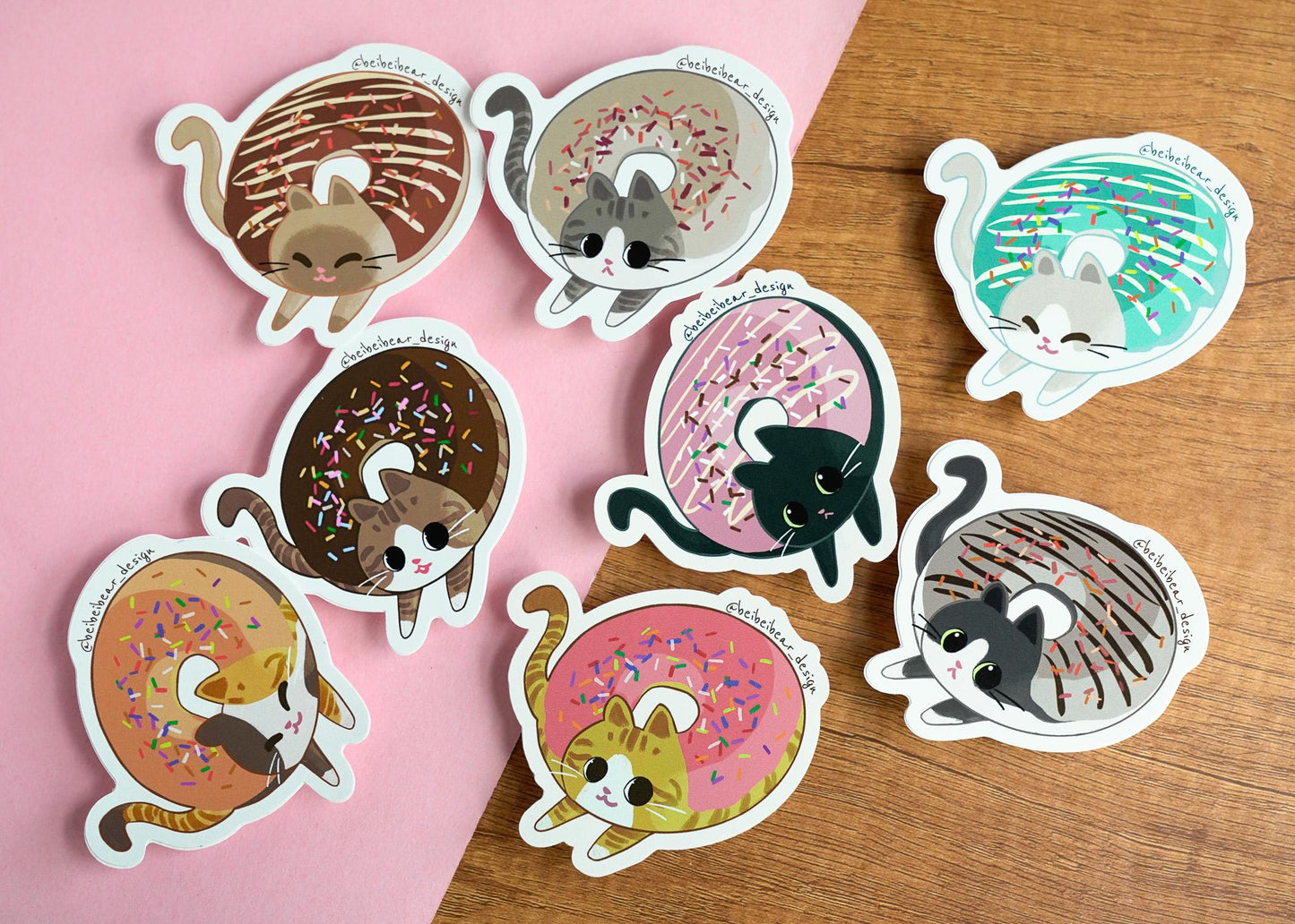 Donut Cat Sticker, Orange Tabby Cat, Cute Cat Sticker, Pink Donut Sticker, Orange Cat, Funny Cat, Cute Sticker, Cute Gift, Cat Lover Gift