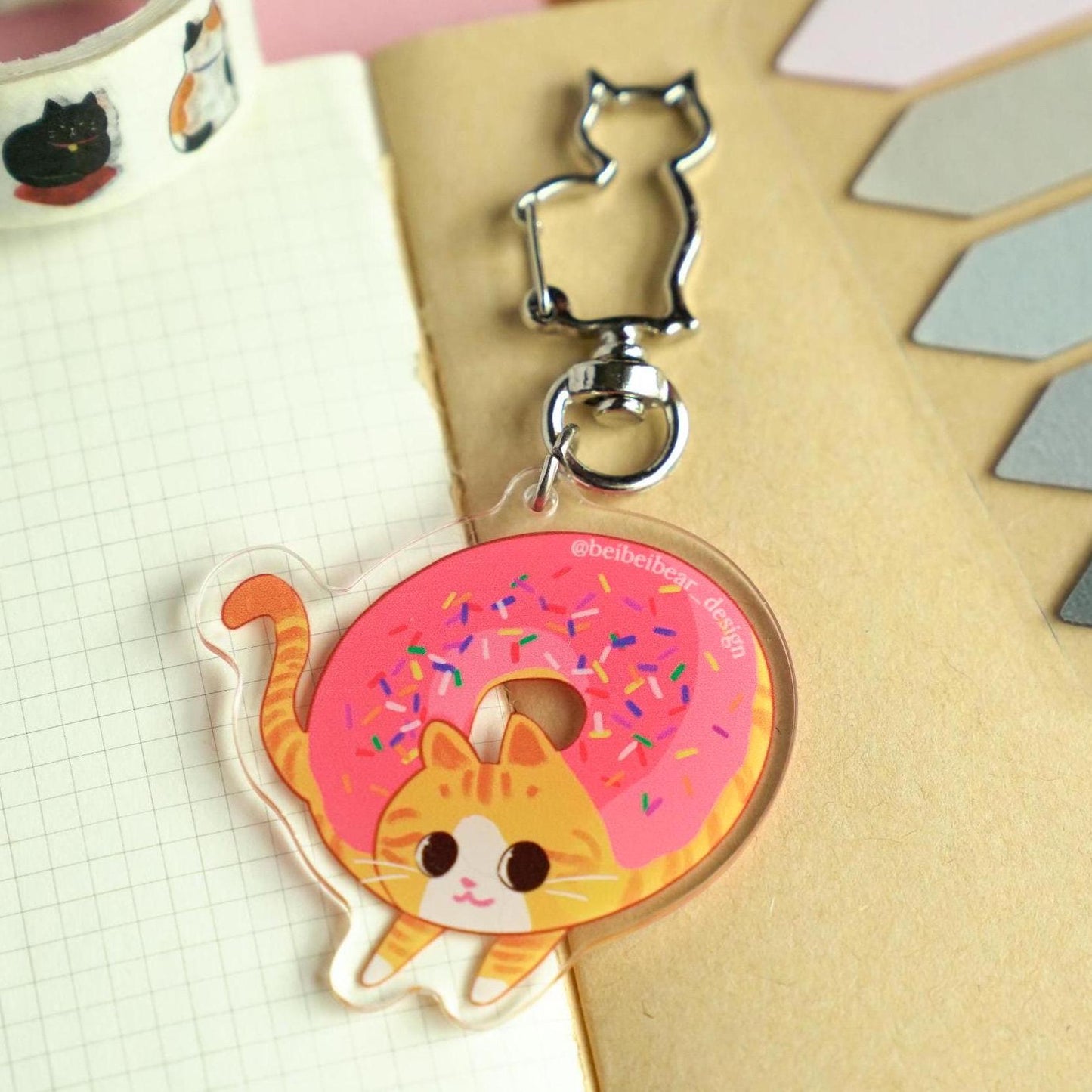 Donut Cat Keychain, Cute Cat Keychain, Orange Cat Charm, Donut Keychain, Cute Keychain, Funny Cat, Cute Gift, Cat Lover Gift