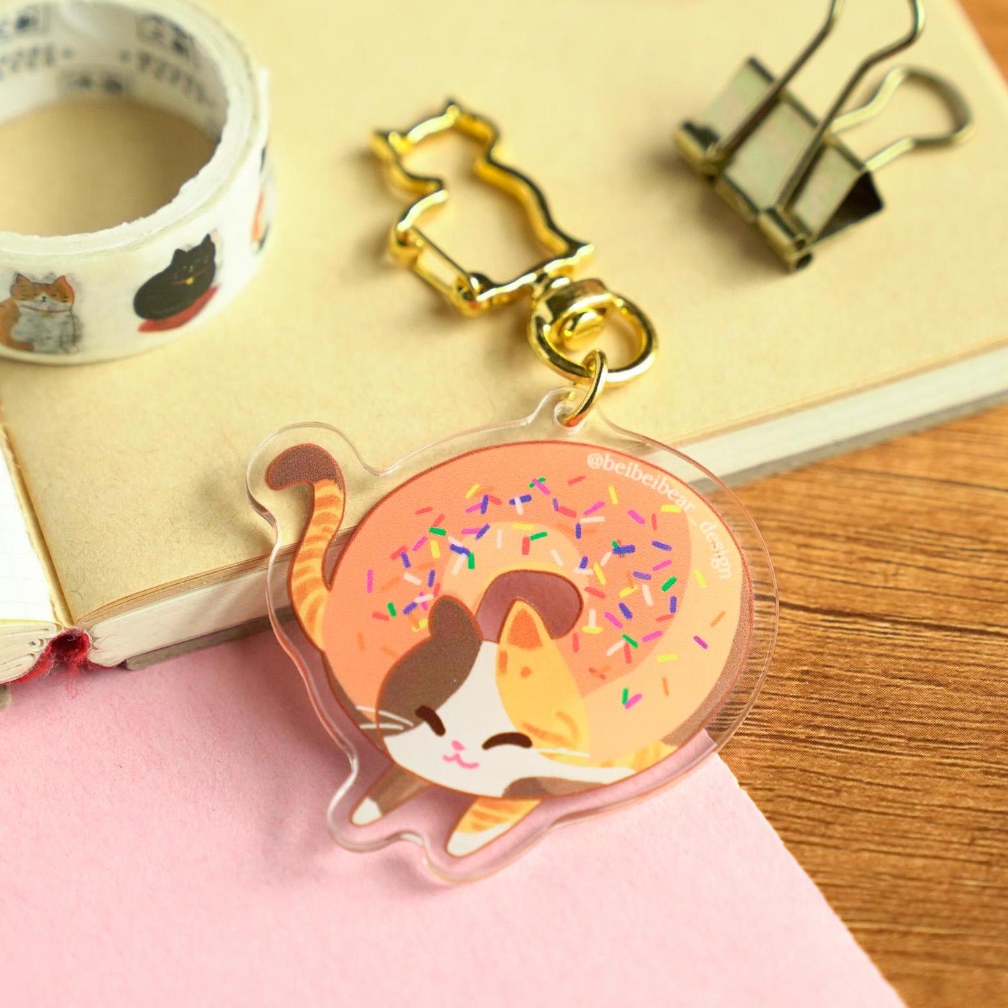 Calico Cat Keychain, Cute Cat Charm, Three Color Cat Charm, Donut Keychain, Cute Keychain, Funny Cat, Cute Gift, Cat Lover Gift