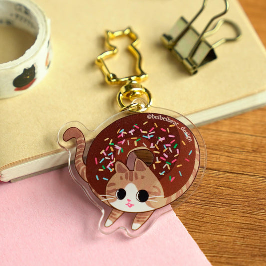 Donut Cat Keychain, Cute Cat Keychain, Tabby Cat Charm, Donut Keychain, Cute Keychain, Funny Cat, Cute Gift, Cat Lover Gift, Cat accessory