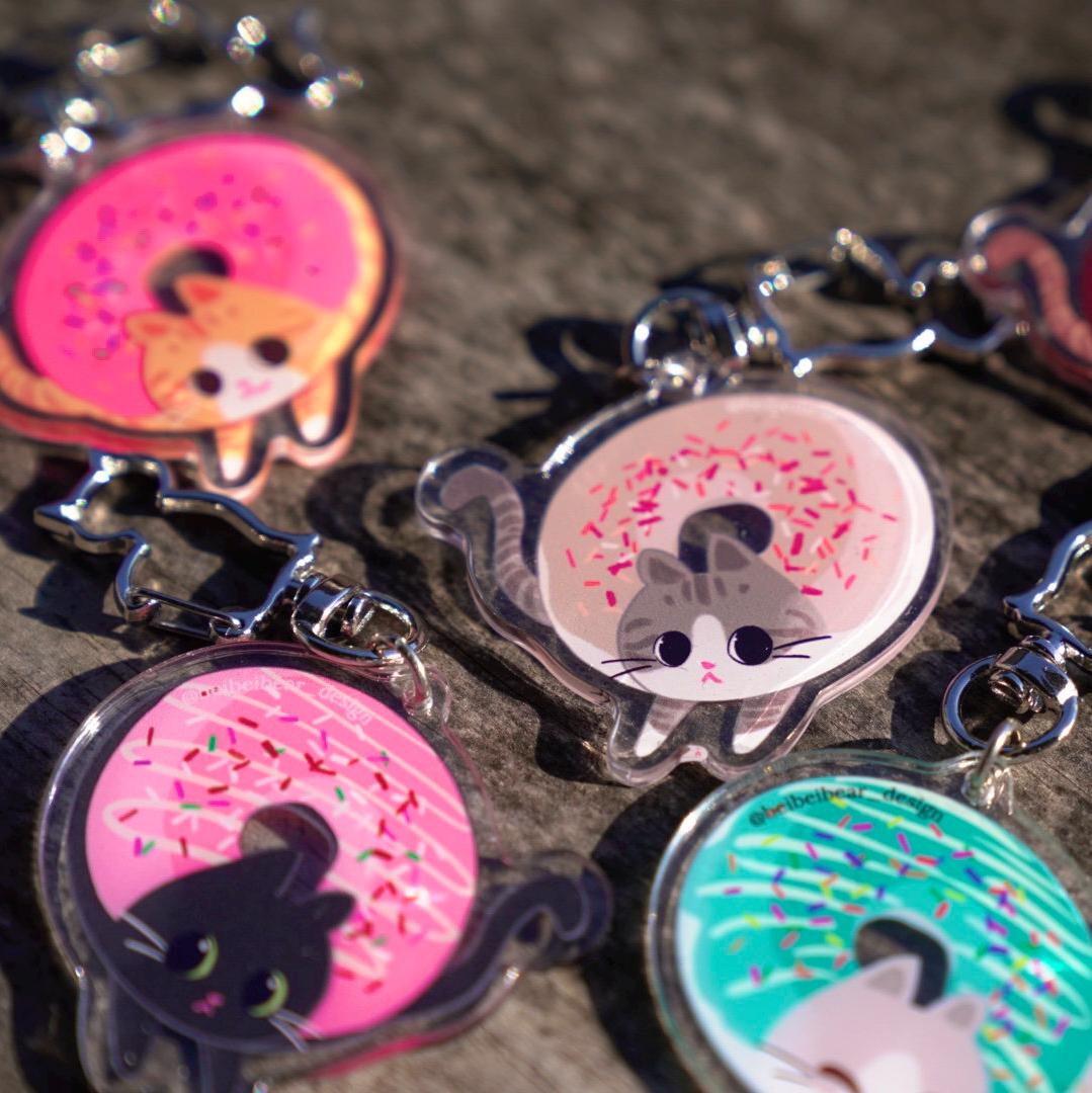 Black Cat Keychain, Cute Cat Keychain, Donut Cat Charm, Donut Keychain, Cute Keychain, Funny Cat, Cute Gift, Cat Lover Gift