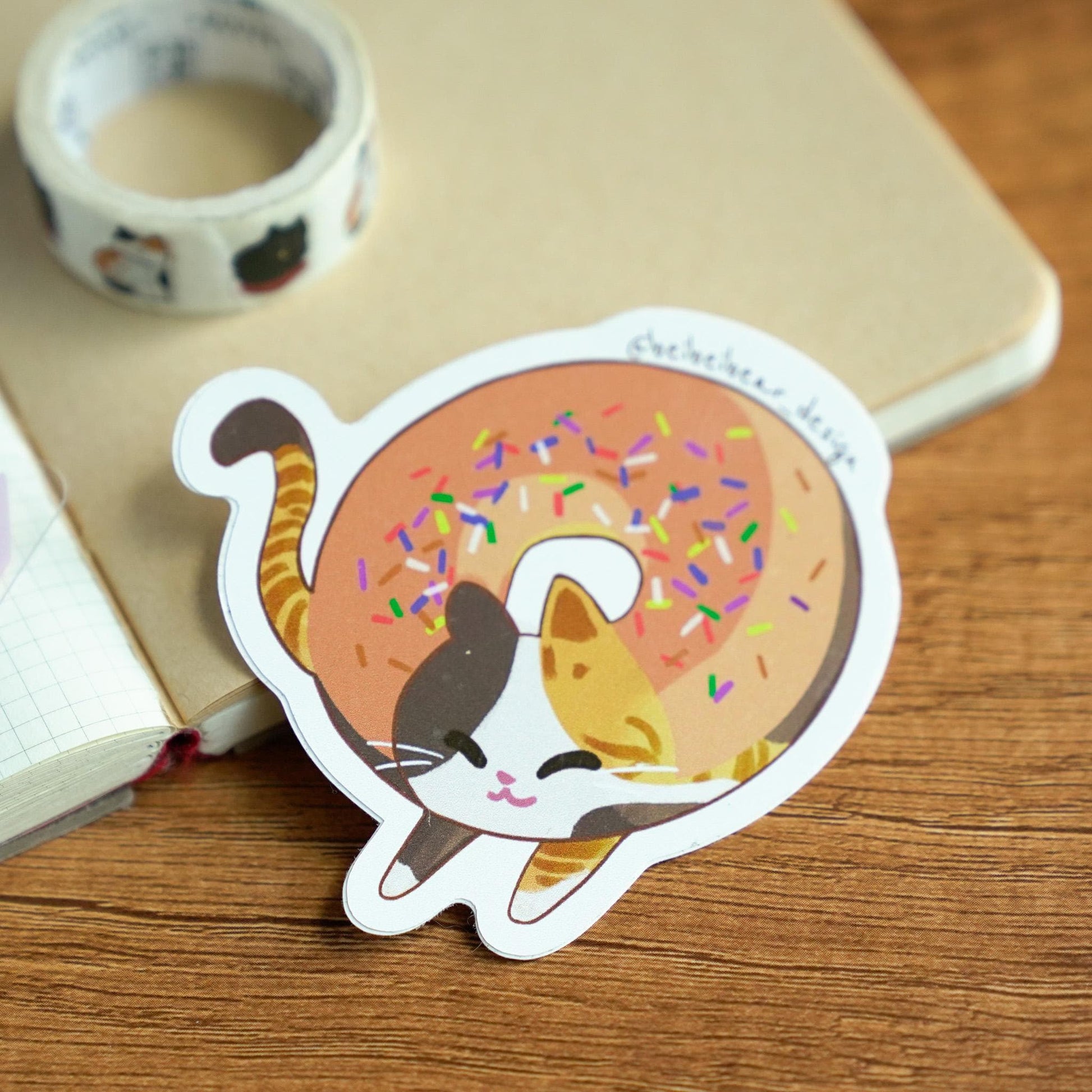 Calico Cat Sticker, Tricolor Cat Sticker, Tortoiseshell Cat Sctiker, Donut Cat, Funny Cat Sticker, Cute Gift, Cat Lover Gift, Animal Sticker