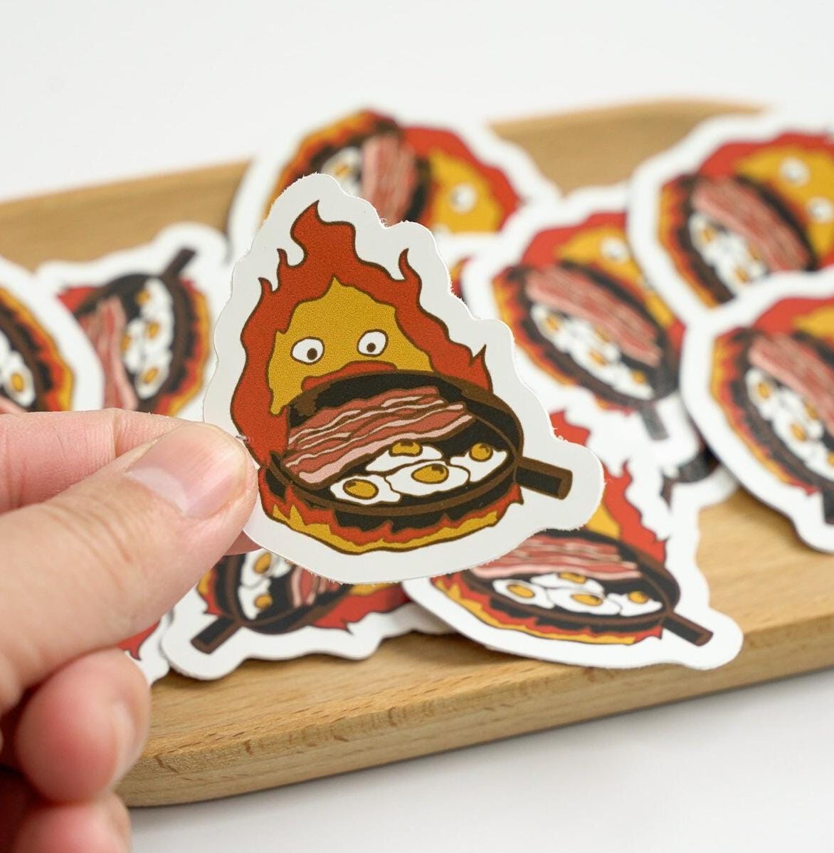 Calcifer Flame Spirit Sticker, Studio Ghibli Howl's Moving Castle Decal, Calcifer with Bacon Egg Pan