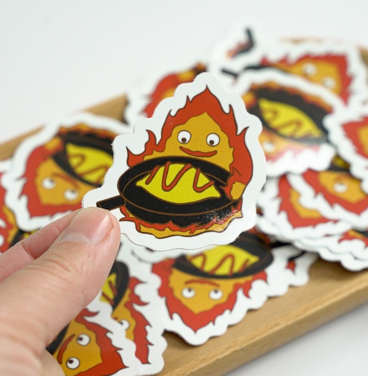 Calcifer Flame Spirit Sticker, Studio Ghibli Howl's Moving Castle Decal, Calcifer with Omurice