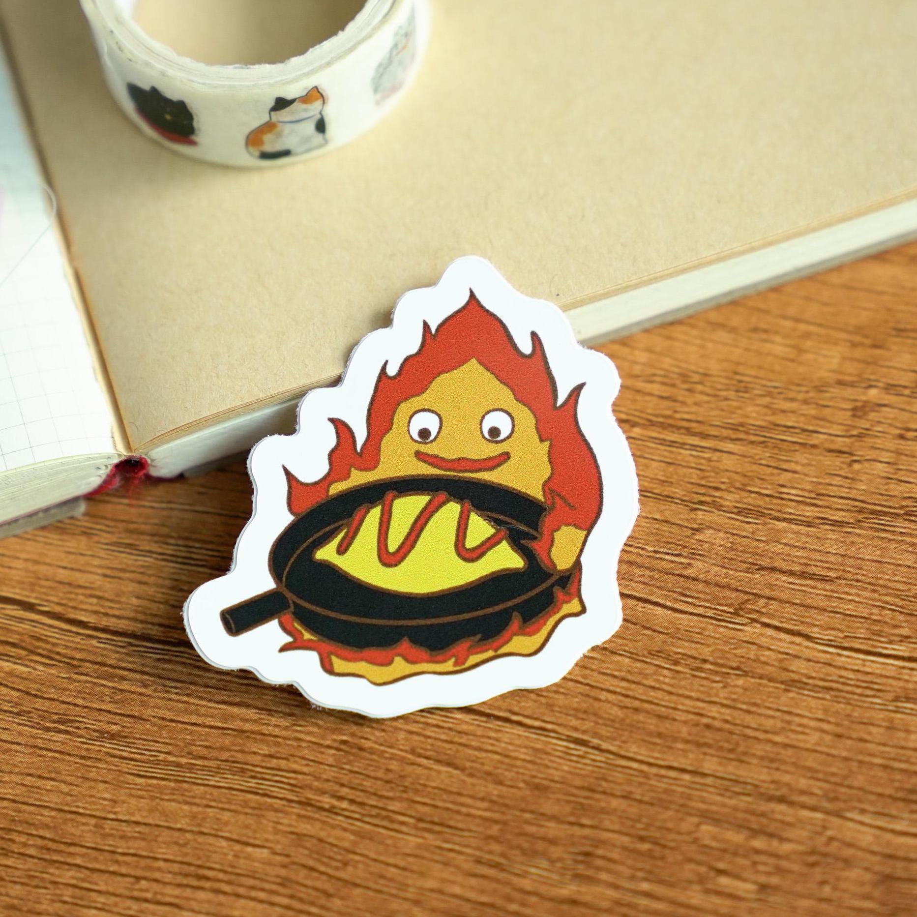 Calcifer Flame Spirit Sticker, Studio Ghibli Howl's Moving Castle Decal, Calcifer with Omurice