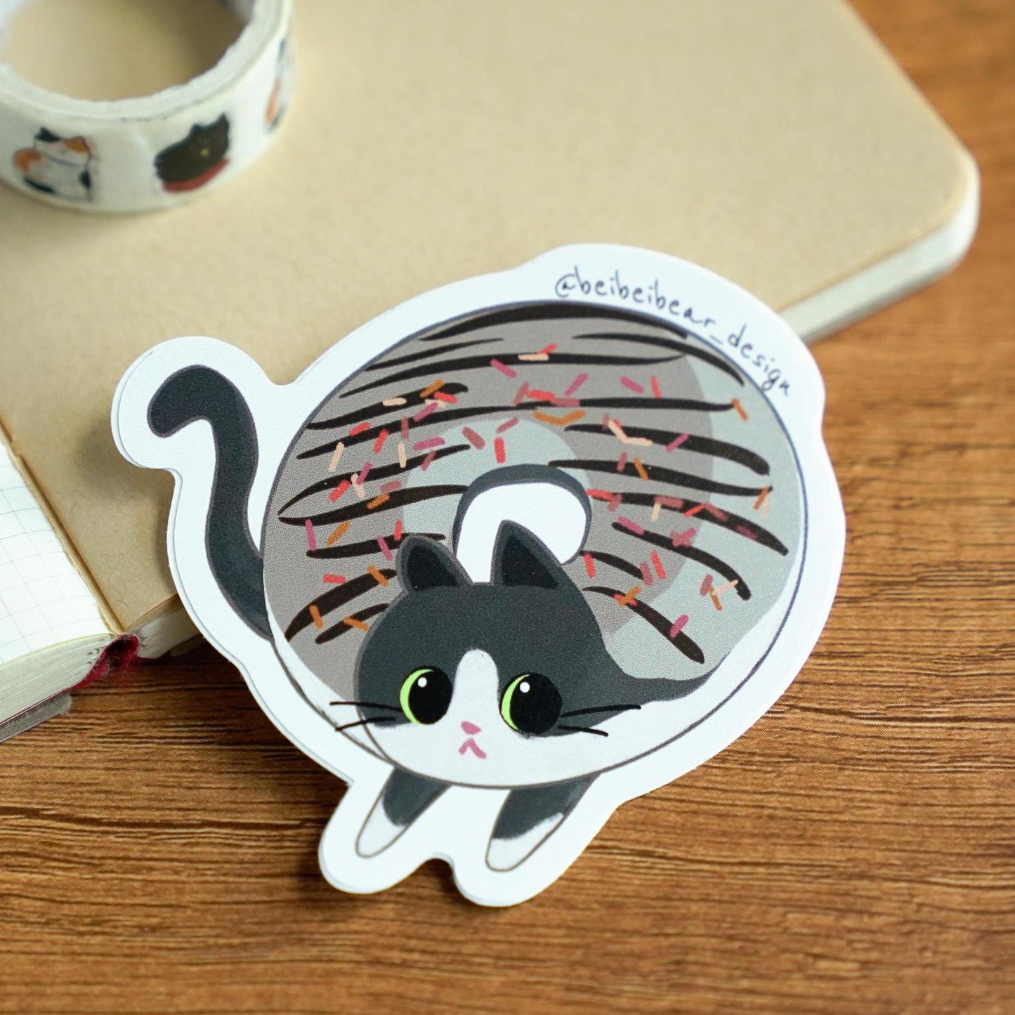 Tuxedo Cat Sticker, Cute Cat Sticker, Funny Cat Sticker, Donut Cat Sticker, Black and White Cat, Cat Sticker, Cute Gift, Cat Lover Gift