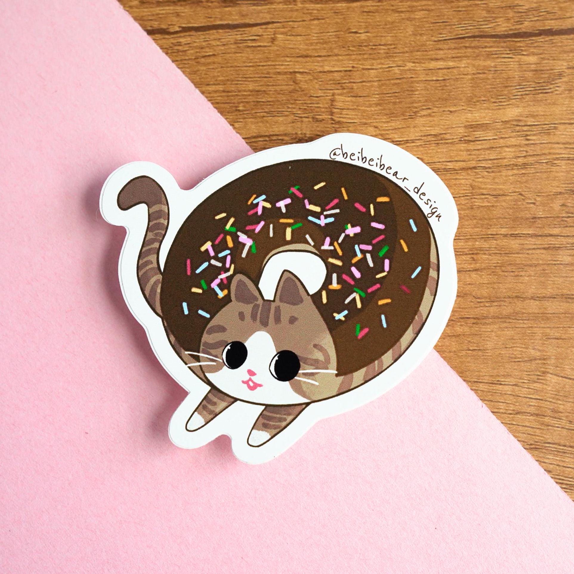 Donut Cat Sticker, Cute Cat Sticker, Donut Sticker, Brown Tabby Cat, Funny Cat Sticker, Cat Lover Gift, Cat Mom Gift, Cute Gift