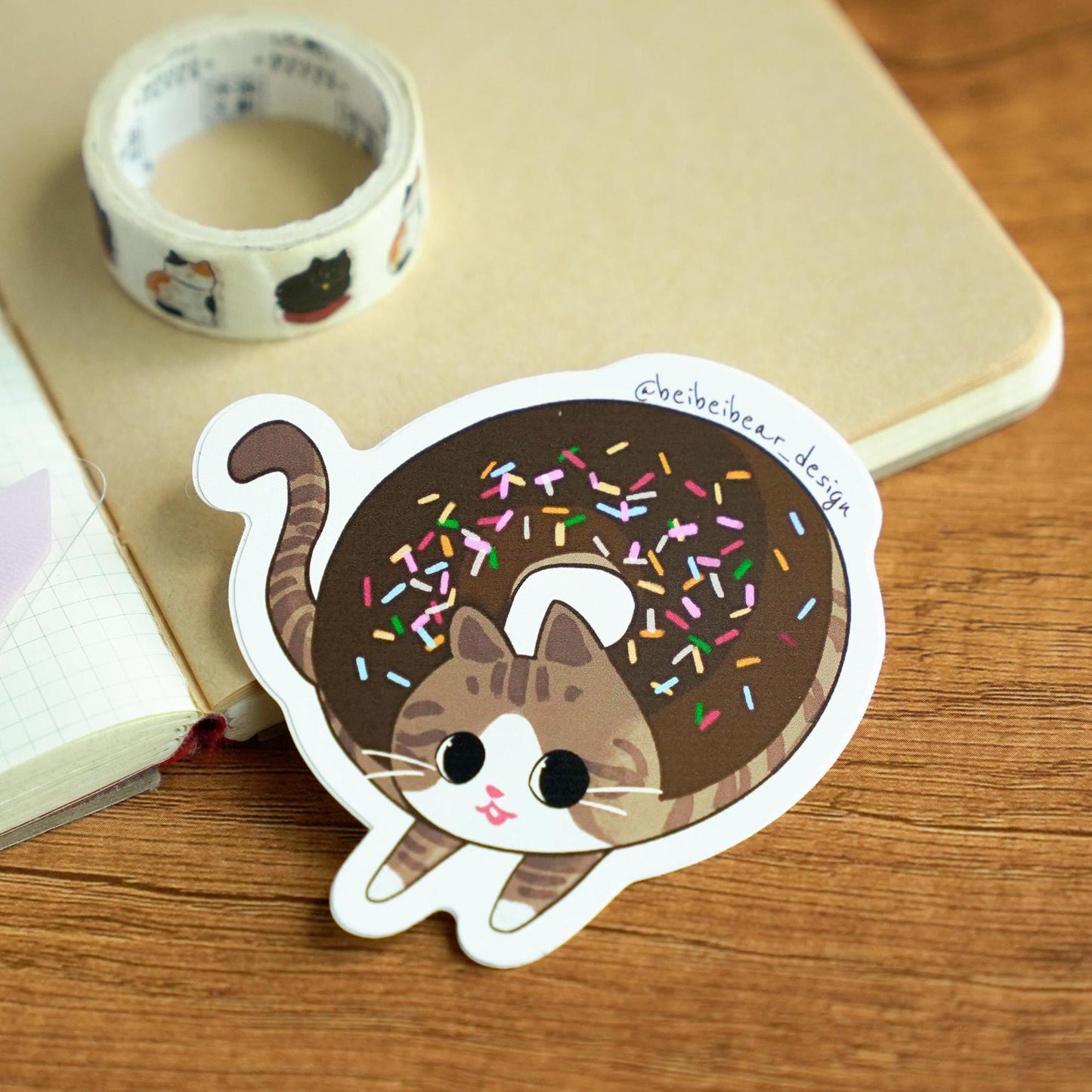 Donut Cat Sticker, Cute Cat Sticker, Donut Sticker, Brown Tabby Cat, Funny Cat Sticker, Cat Lover Gift, Cat Mom Gift, Cute Gift