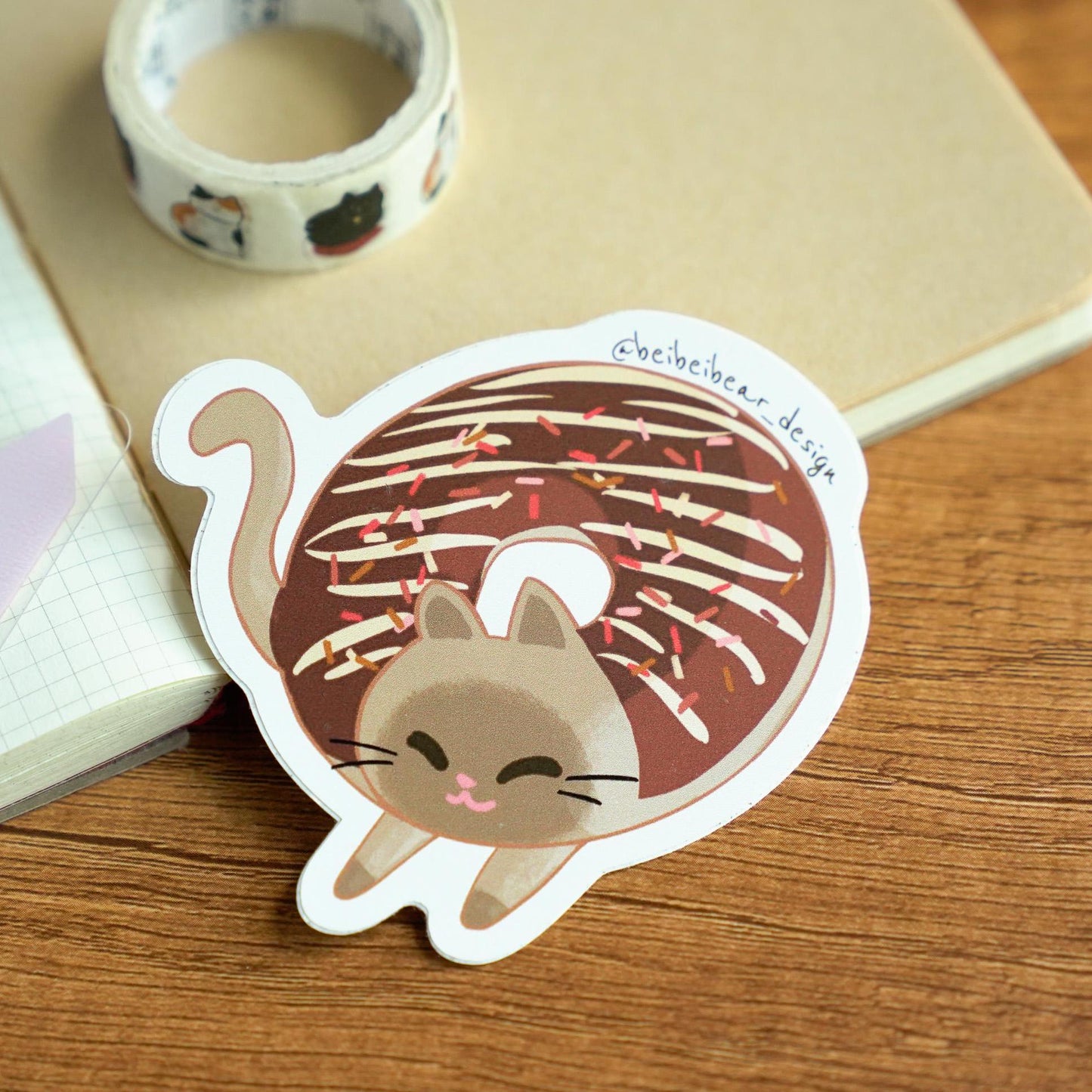 Donut Cat Sticker, Siamese Birman Burmese Cat Sticker, Cute Sticker, Funny Cat Sticker, Cute Gift, Cat Lover Gift