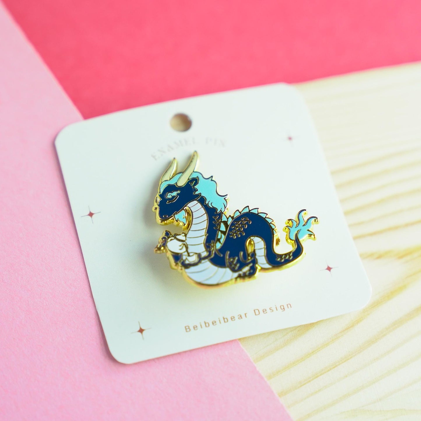 Blue Dragon Enamel Pin, Dragon Drinking Tea Brooch, Peachful Dragon Pin, Dragon Year Gift