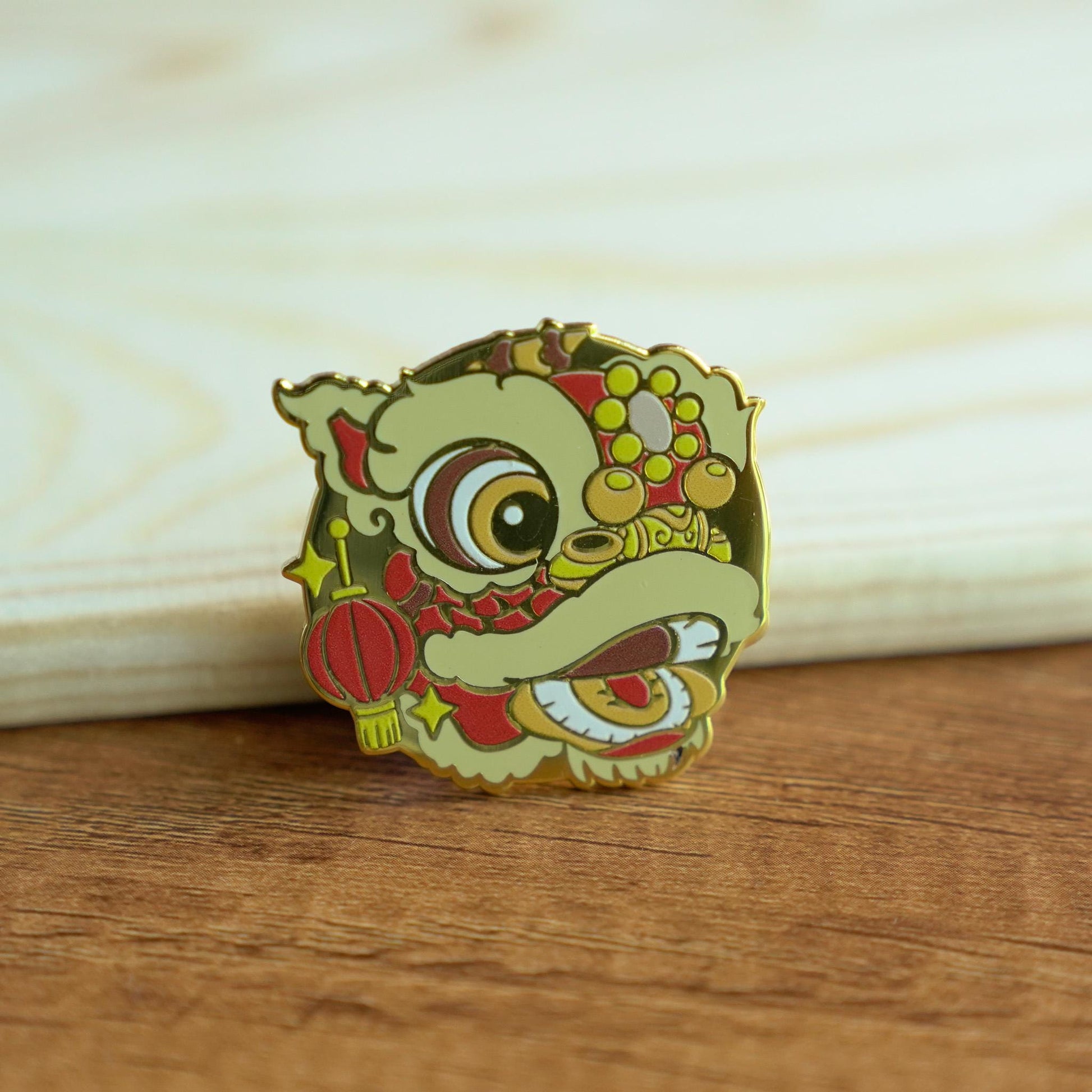 Lion Dance Enamel Pin, Chinese Lion brooch, Fut San Lion Pin