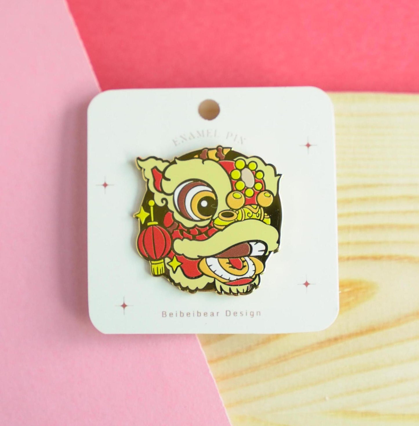 Lion Dance Enamel Pin, Chinese Lion brooch, Fut San Lion Pin