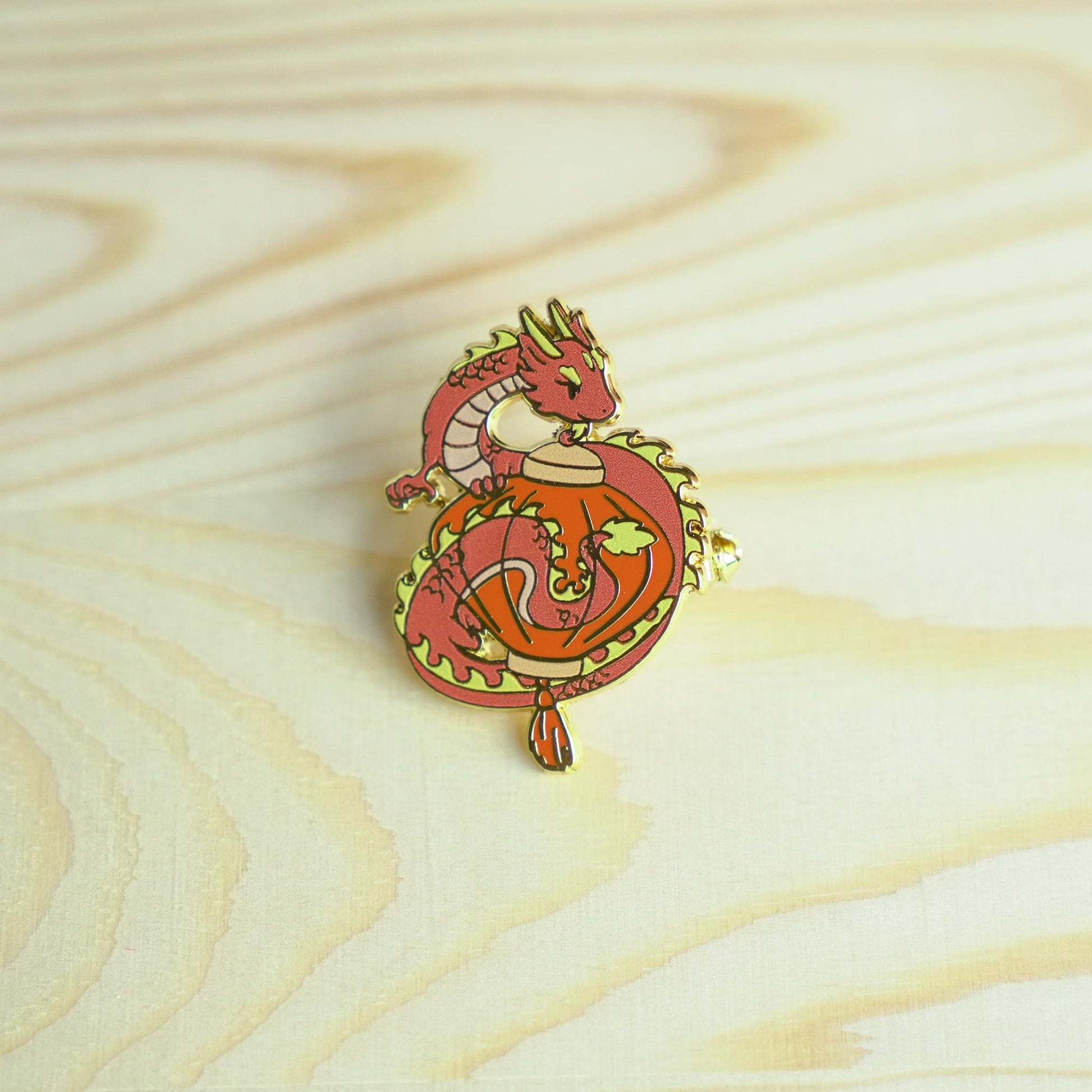 Red Lantern Dragon Enamel Pin, Dragon and Lantern Brooch, Playful Dragon Pin, Dragon Year Gift