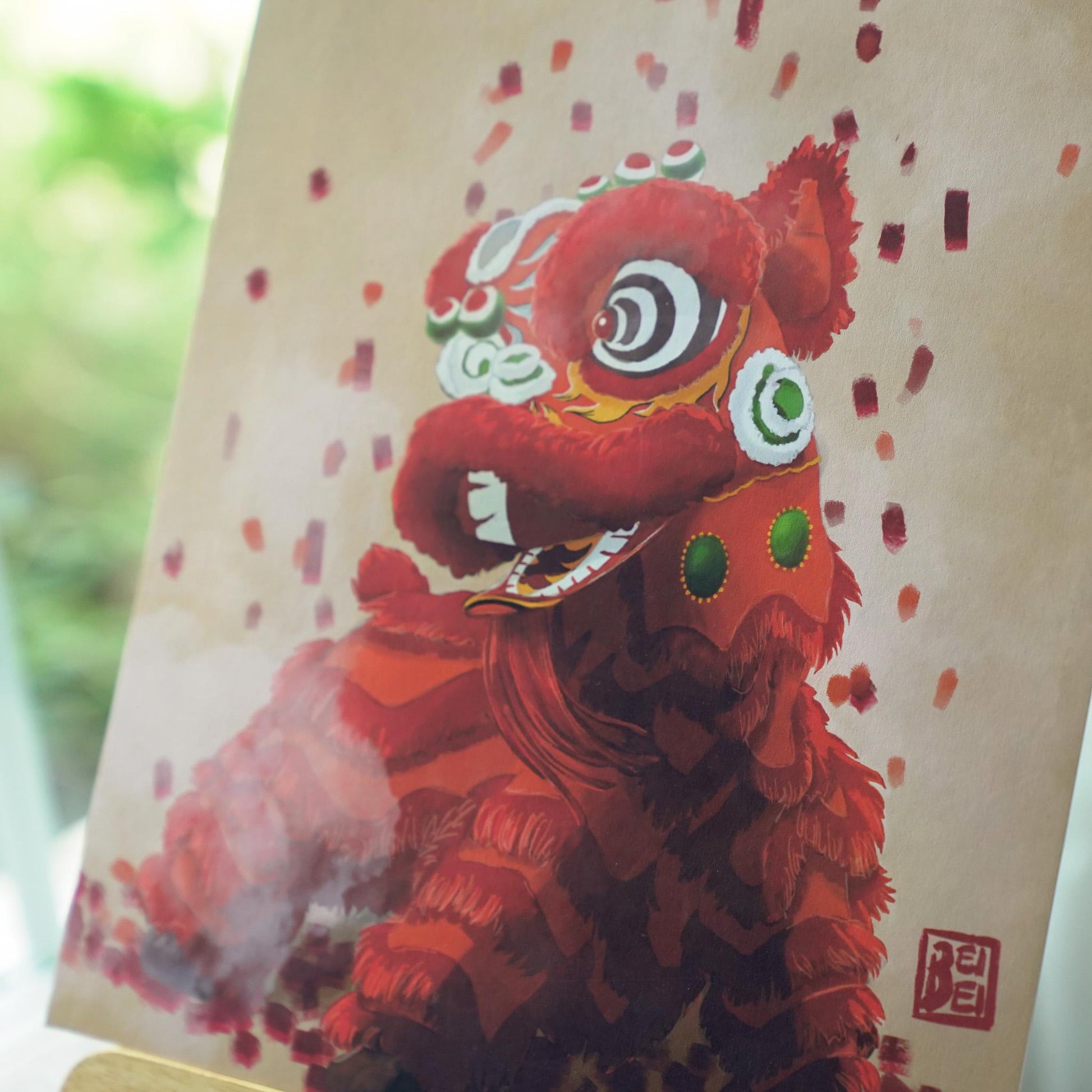 Lion Dance Art Print, Red Lion Firecrackers, Chinese Lion Dance Wall Art, Awakening Lion Art, Chinese Art, Chinese Lunar New Year Wall Art