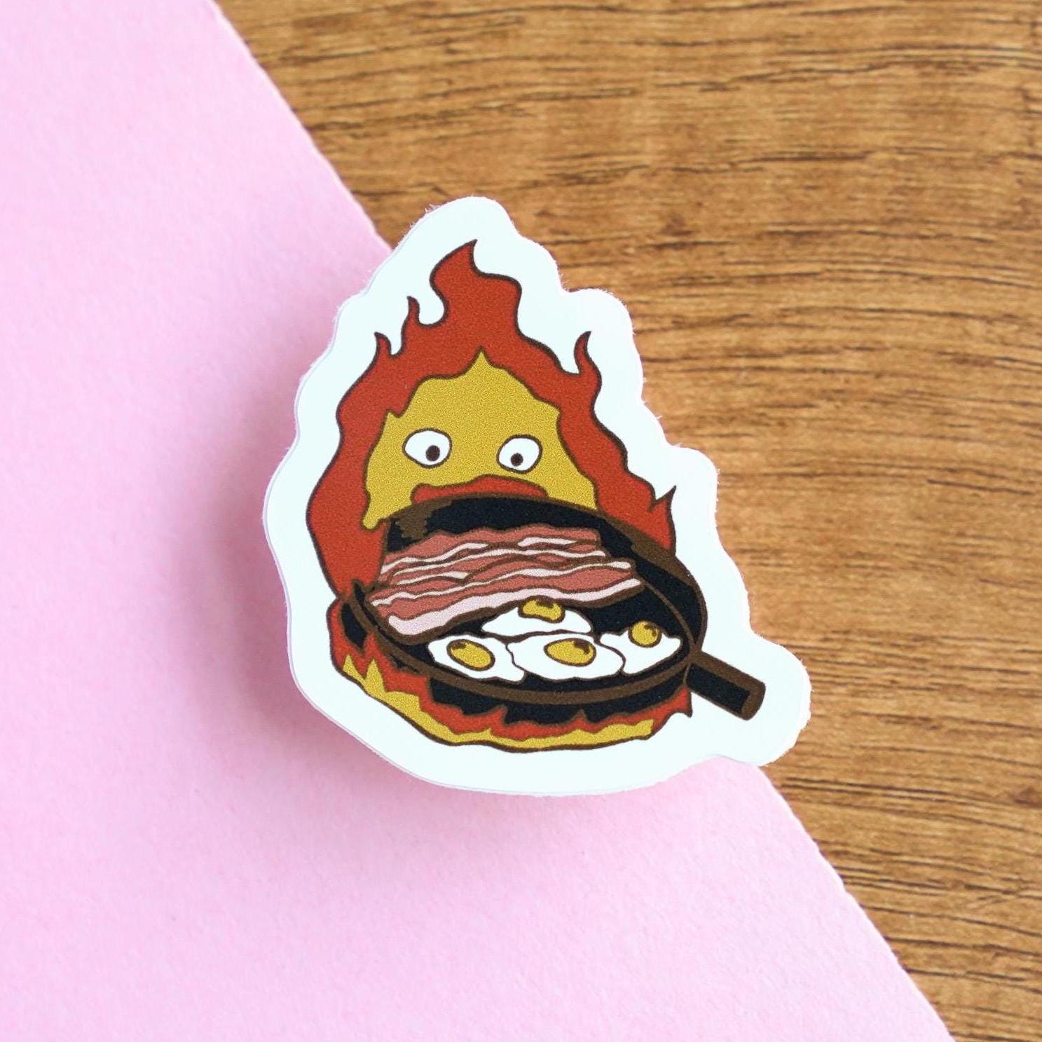 Calcifer Flame Spirit Sticker, Studio Ghibli Howl's Moving Castle Decal, Calcifer with Bacon Egg Pan