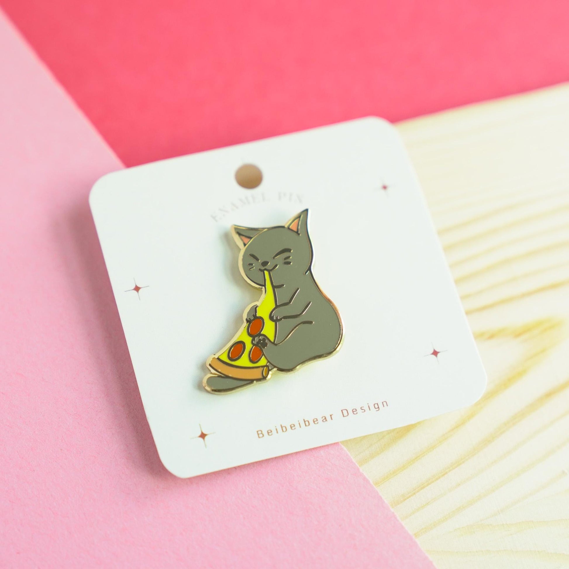 Pizza Cat Pin, Hard Enamel Pin of a Cute Cat Eating Pizza