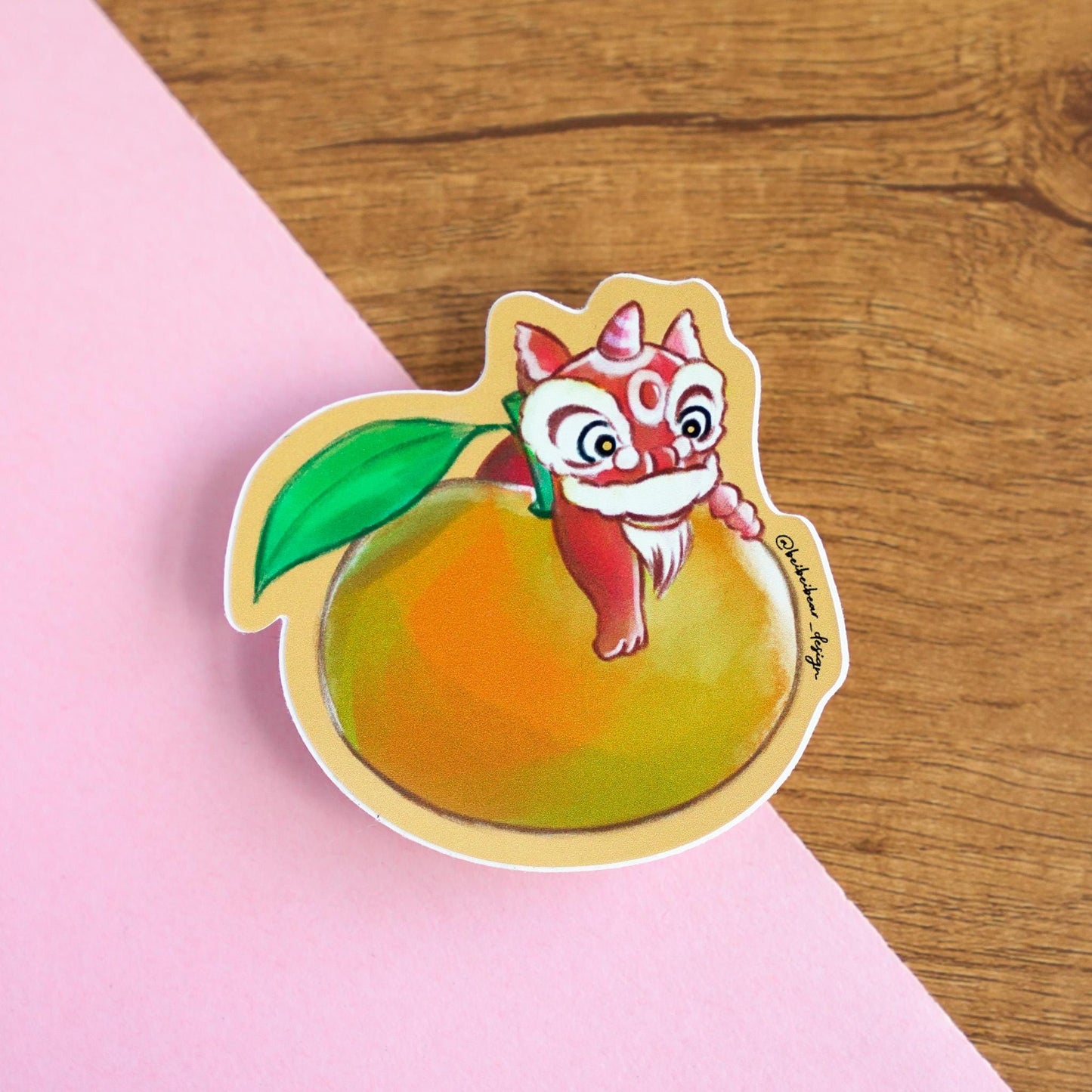 Cute Lion Dance Sticker, Orange Lion Sticker, Chinese Lion Dance Sticker, Chinese New Year Sticker, Lunar New Year Sticker