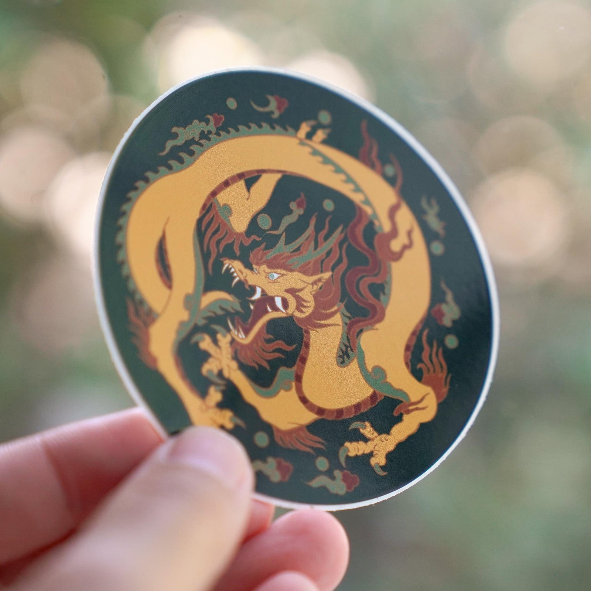 Golden Dragon Sticker, Traditional Design Circular Dragon Decal