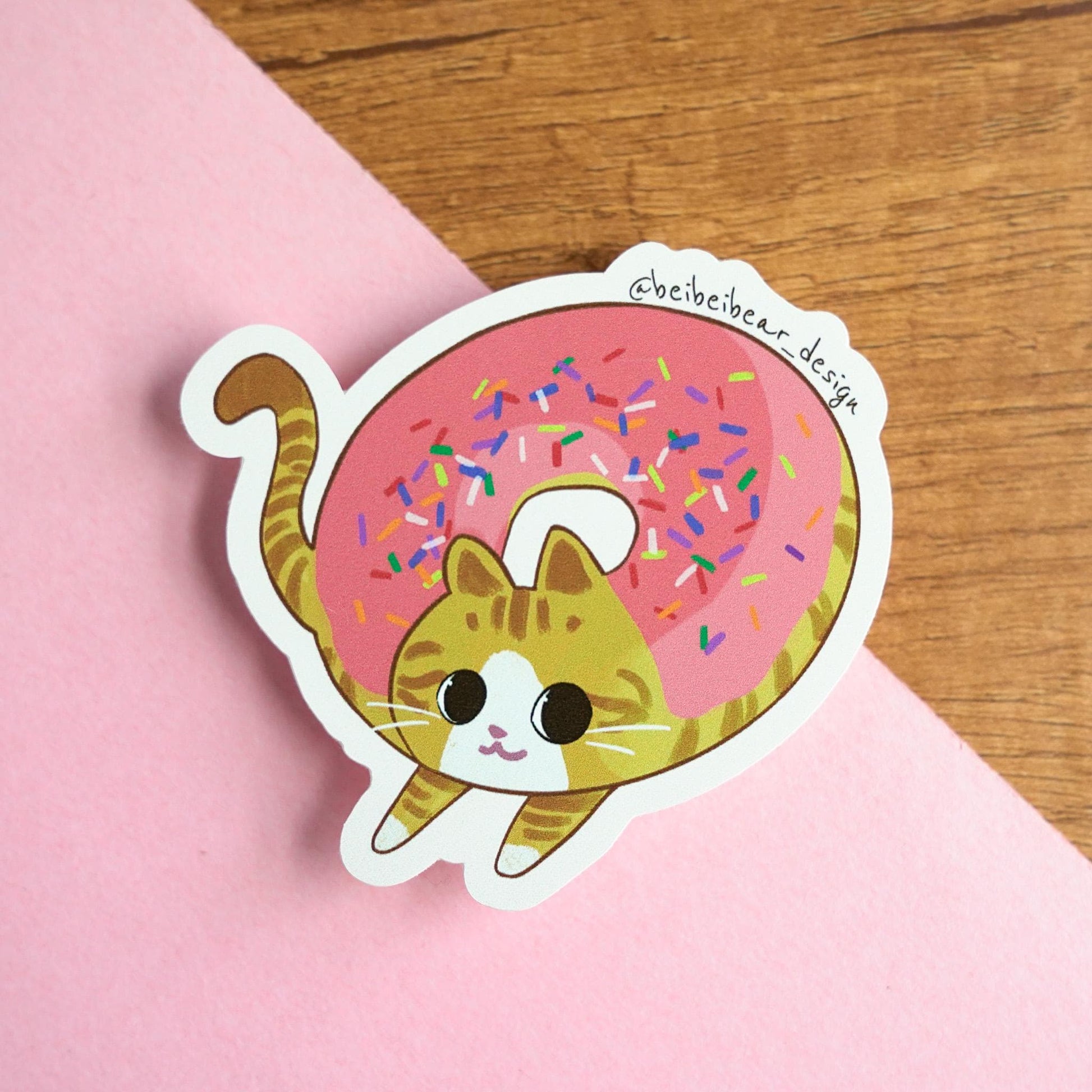 Donut Cat Sticker, Orange Tabby Cat, Cute Cat Sticker, Pink Donut Sticker, Orange Cat, Funny Cat, Cute Sticker, Cute Gift, Cat Lover Gift