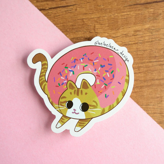 Donut Cat Sticker, Orange Tabby Cat, Cute Cat Sticker, Pink Donut Sticker, Orange Cat, Funny Cat, Cute Sticker, Cute Gift, Cat Lover Gift