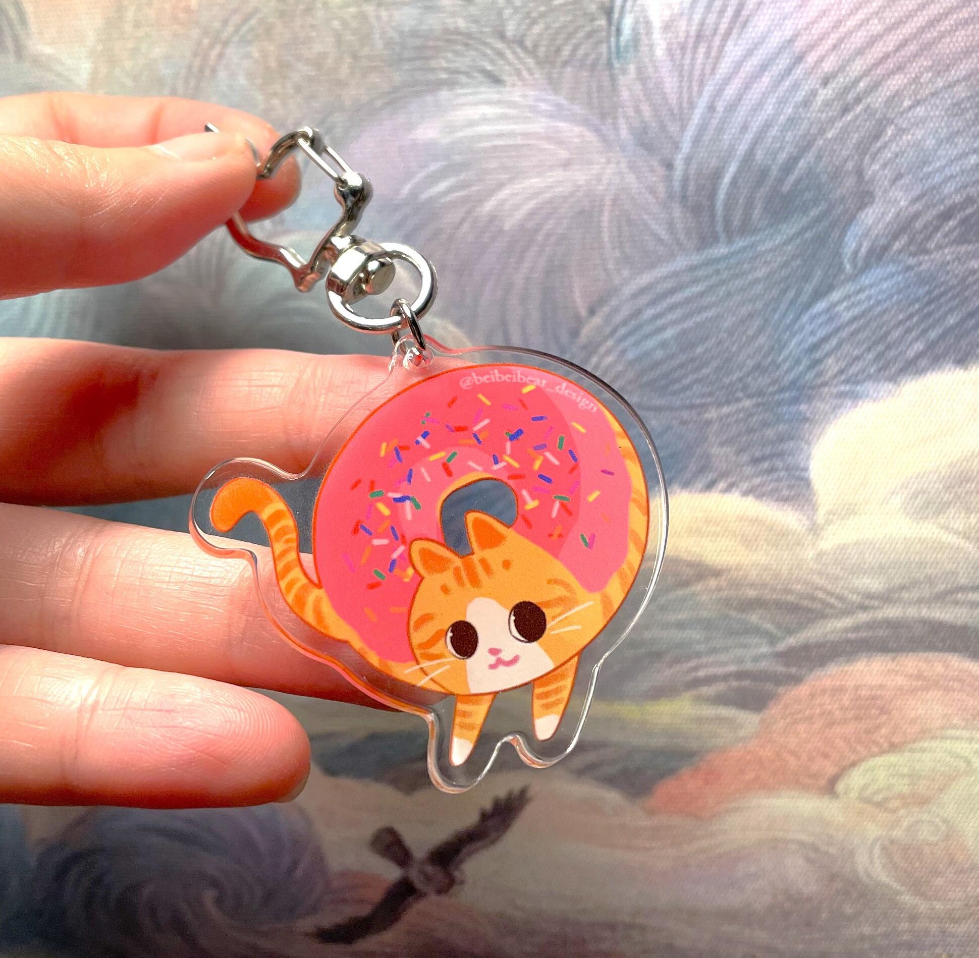 Donut Cat Keychain, Cute Cat Keychain, Orange Cat Charm, Donut Keychain, Cute Keychain, Funny Cat, Cute Gift, Cat Lover Gift