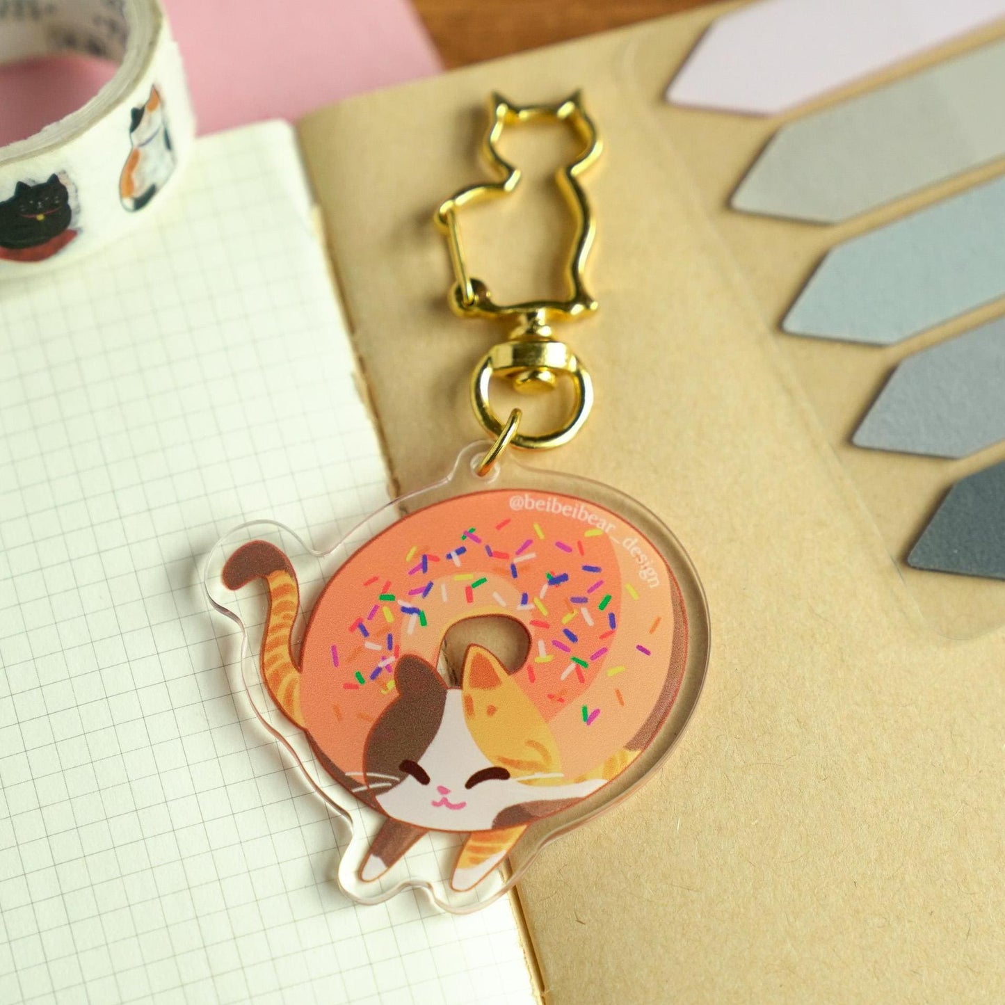 Calico Cat Keychain, Cute Cat Charm, Three Color Cat Charm, Donut Keychain, Cute Keychain, Funny Cat, Cute Gift, Cat Lover Gift