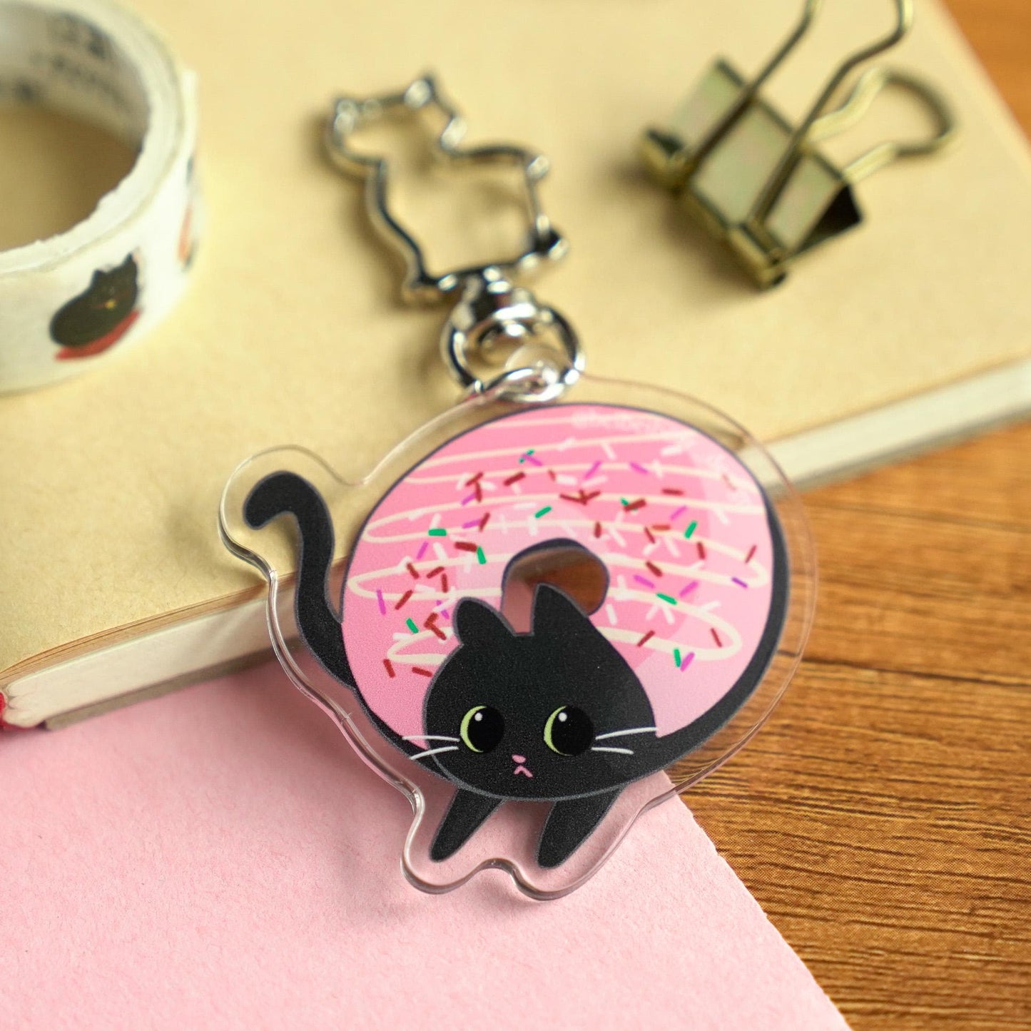 Black Cat Keychain, Cute Cat Keychain, Donut Cat Charm, Donut Keychain, Cute Keychain, Funny Cat, Cute Gift, Cat Lover Gift