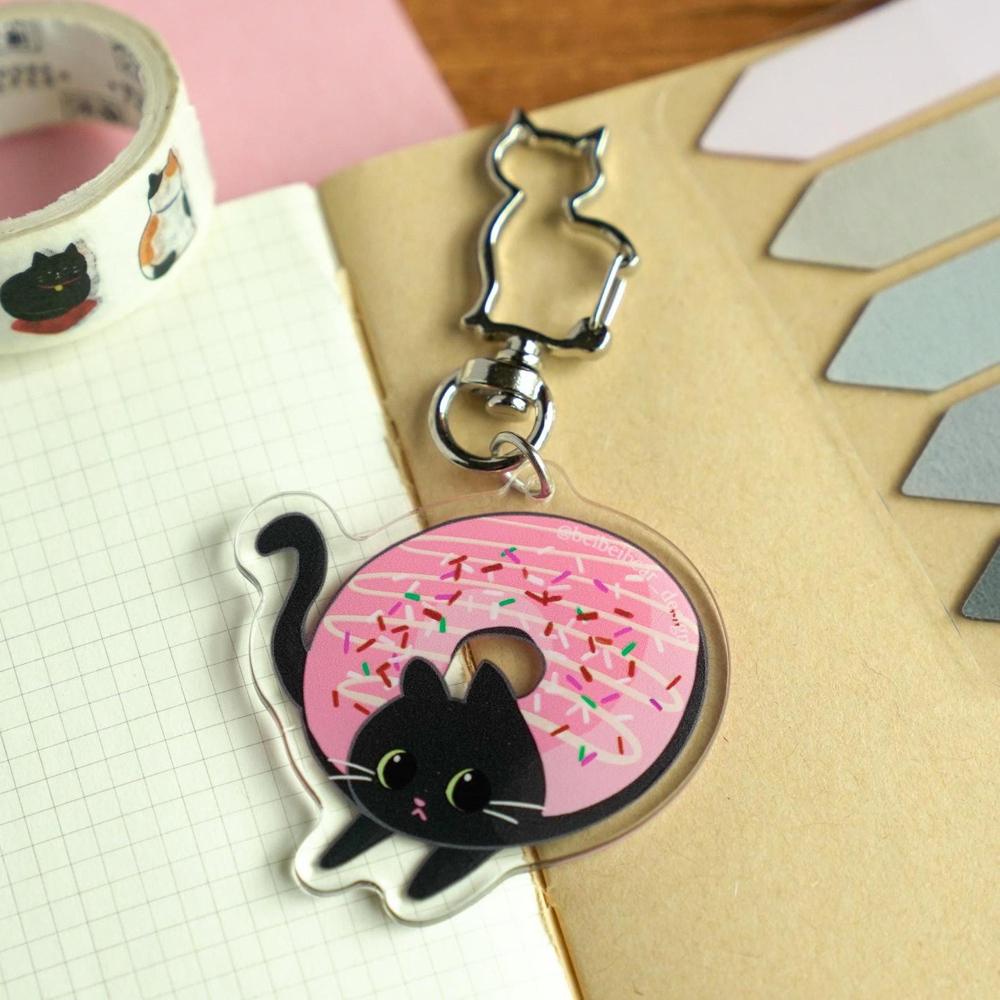 Black Cat Keychain, Cute Cat Keychain, Donut Cat Charm, Donut Keychain, Cute Keychain, Funny Cat, Cute Gift, Cat Lover Gift