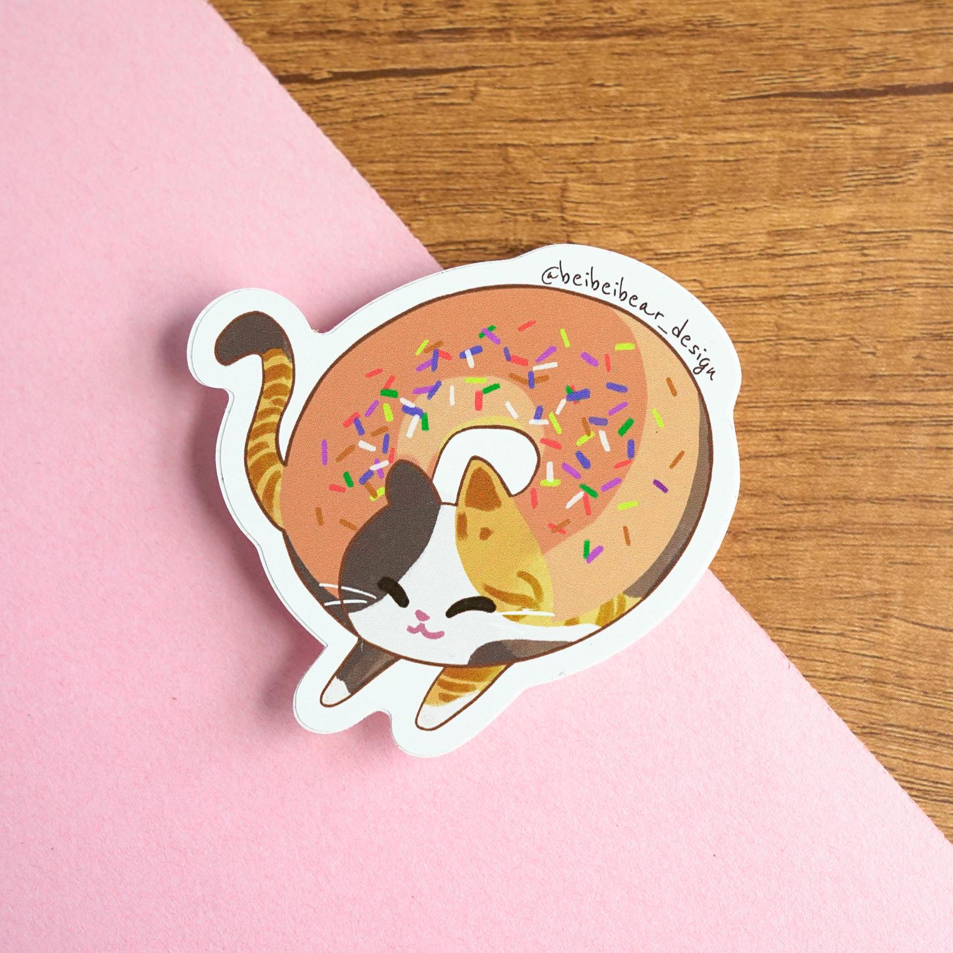 Calico Cat Sticker, Tricolor Cat Sticker, Tortoiseshell Cat Sctiker, Donut Cat, Funny Cat Sticker, Cute Gift, Cat Lover Gift, Animal Sticker