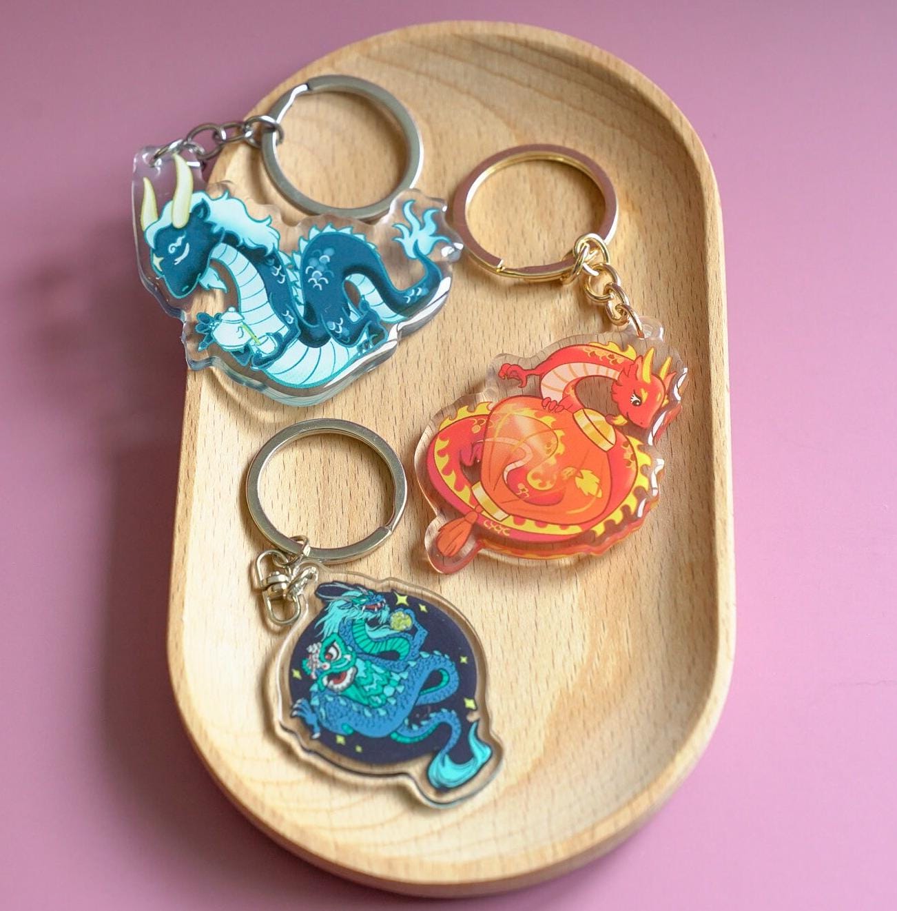 Blue Lion and Dragon Acrylic Keychain, Lion Dance Charm, Dragon Dance Charm, Year of the Dragon Gift