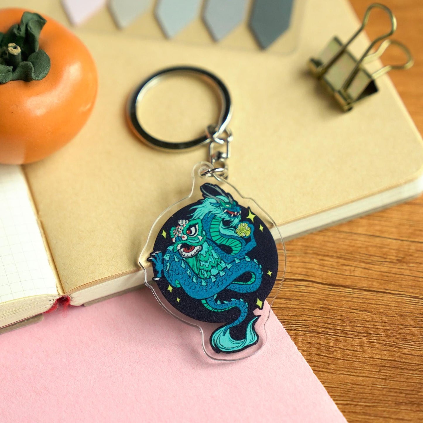 Blue Lion and Dragon Acrylic Keychain, Lion Dance Charm, Dragon Dance Charm, Year of the Dragon Gift