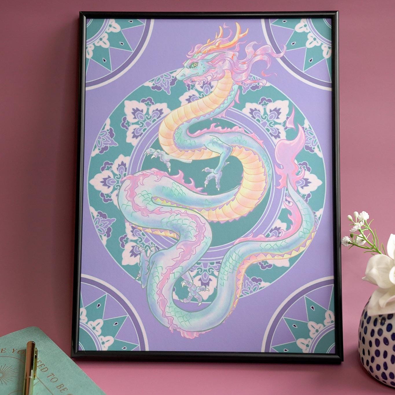 Purple Dragon Art Print - Year of the Dragon Digital Print, Lunar New Year Dragon Illustration