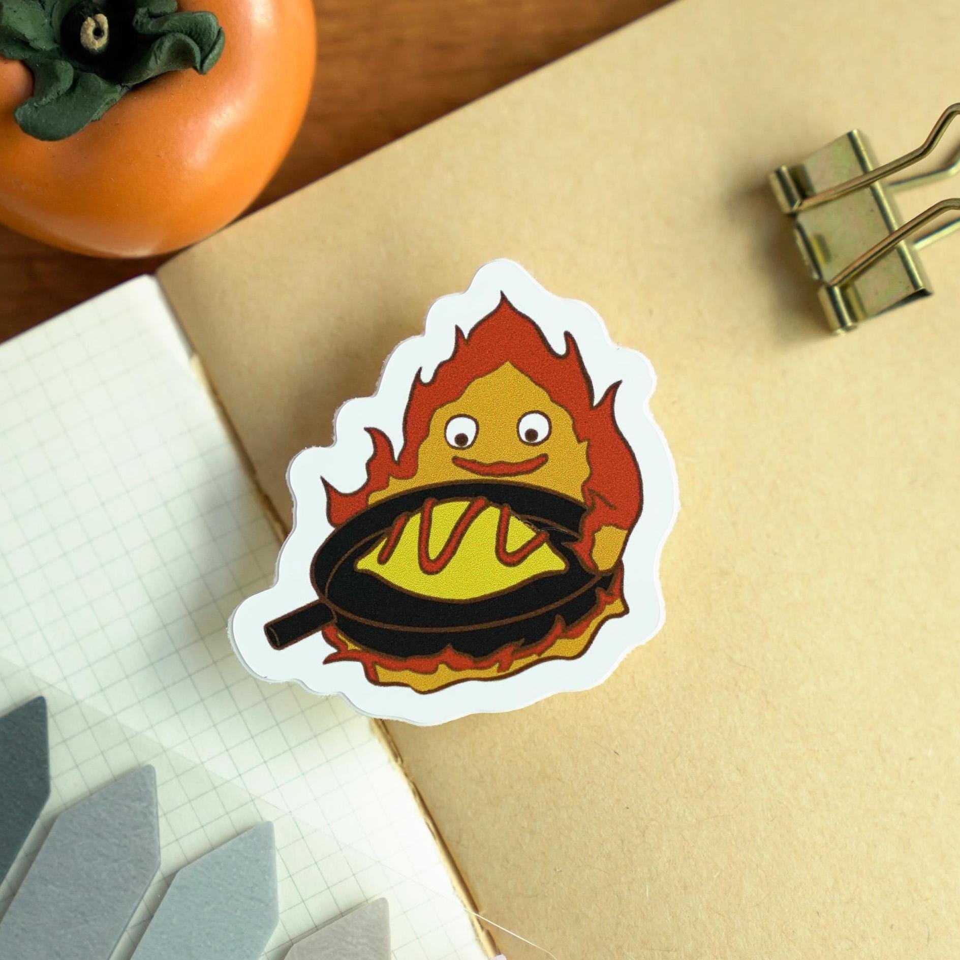 Calcifer Flame Spirit Sticker, Studio Ghibli Howl's Moving Castle Decal, Calcifer with Omurice