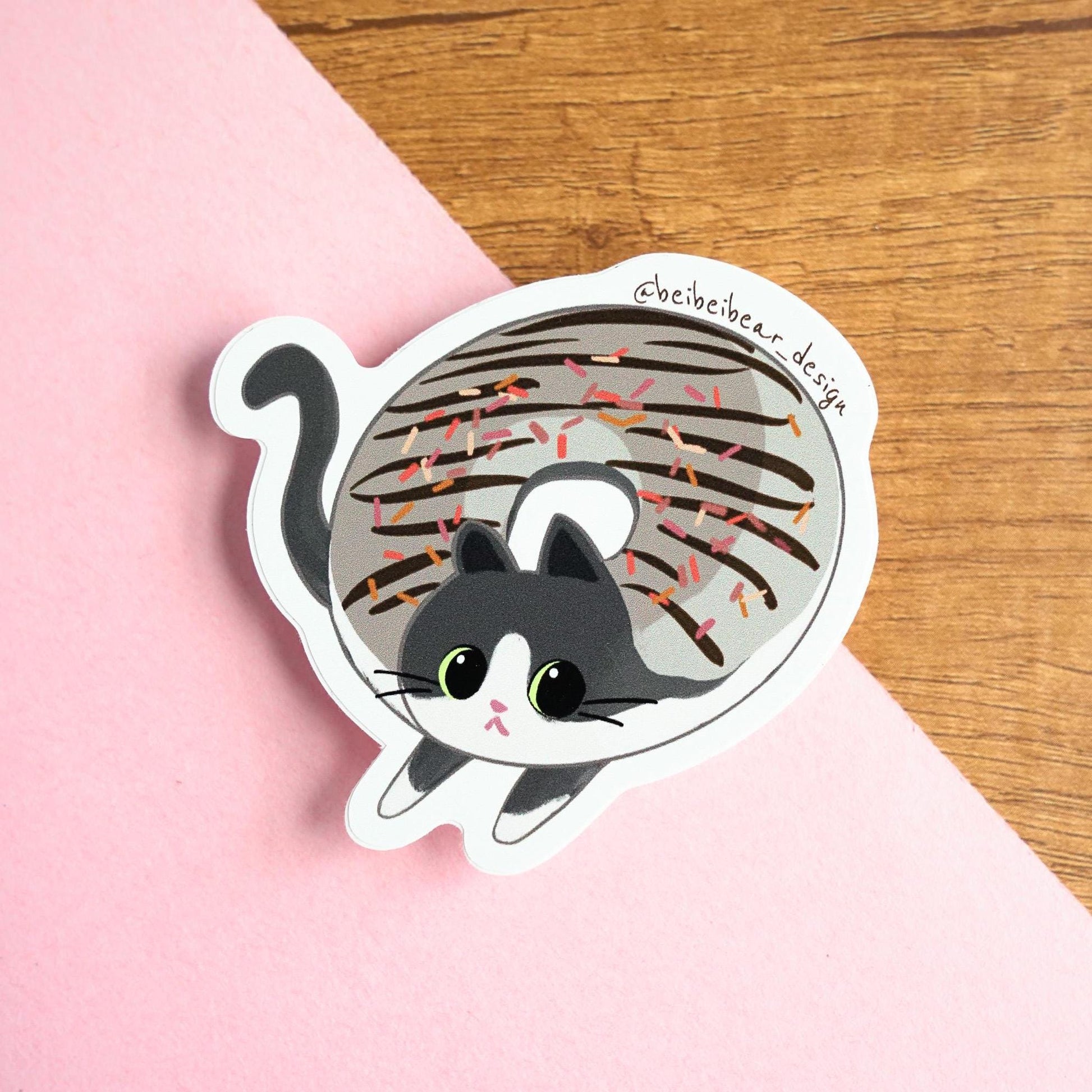 Tuxedo Cat Sticker, Cute Cat Sticker, Funny Cat Sticker, Donut Cat Sticker, Black and White Cat, Cat Sticker, Cute Gift, Cat Lover Gift