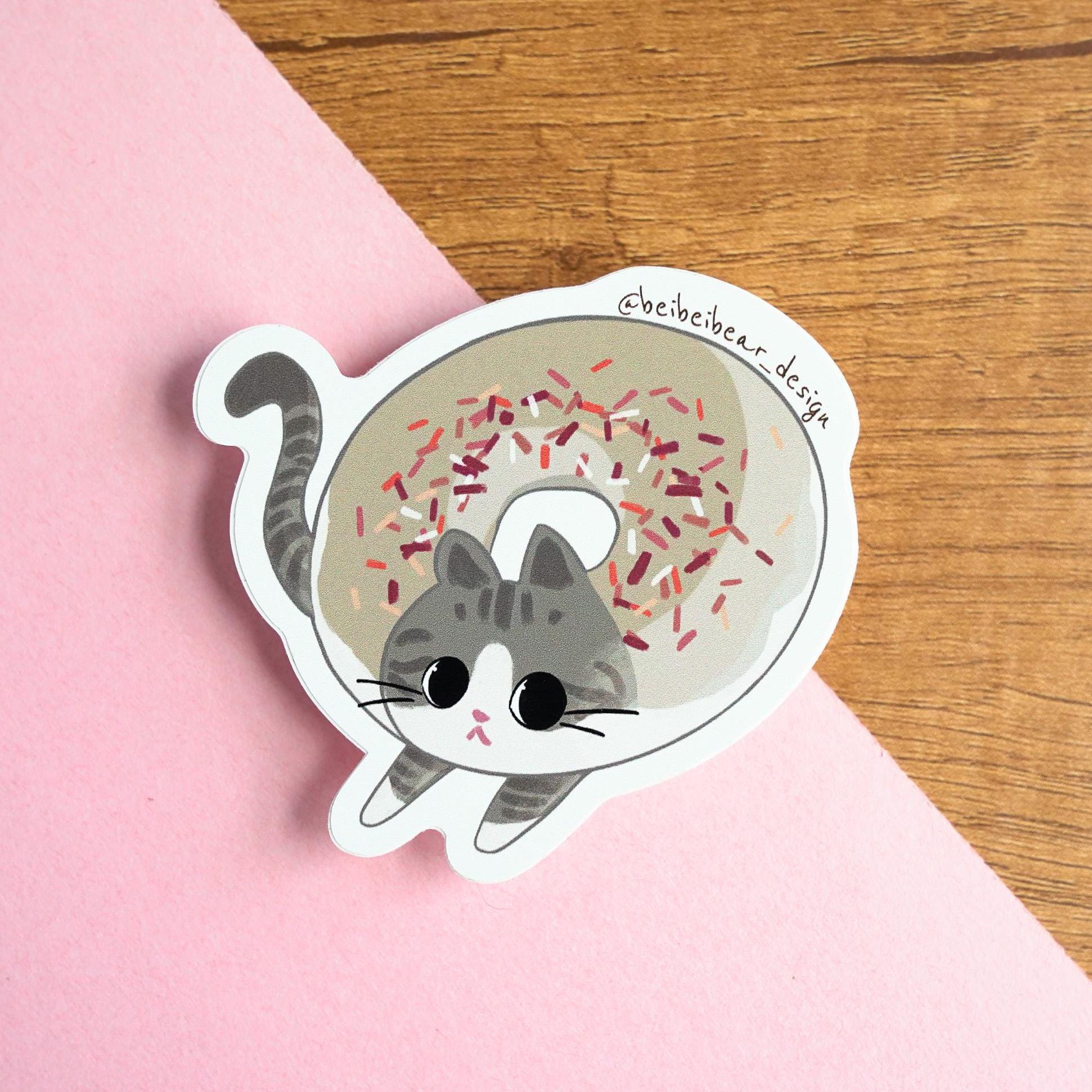 Donut Cat Sticker, Cute Cat Sticker, Funny Cat Sticker, Kawaii Cat Sticker, Tabby Cat, Grey Cat, Cute Sticker, Cute Gift, Cat Lover Gift