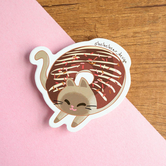 Donut Cat Sticker, Siamese Birman Burmese Cat Sticker, Cute Sticker, Funny Cat Sticker, Cute Gift, Cat Lover Gift